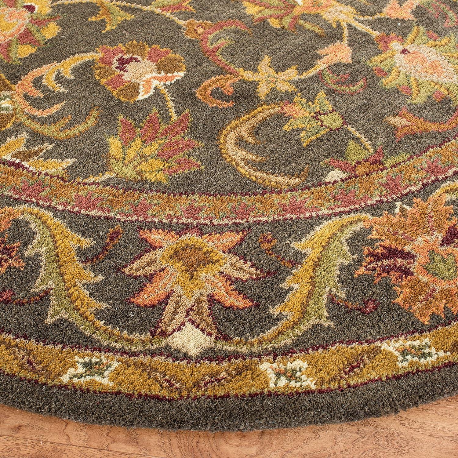SAFAVIEH Antiquity Carmella Floral Bordered Wool Area Rug, Charcoal, 7'6" x 9'6" Oval
