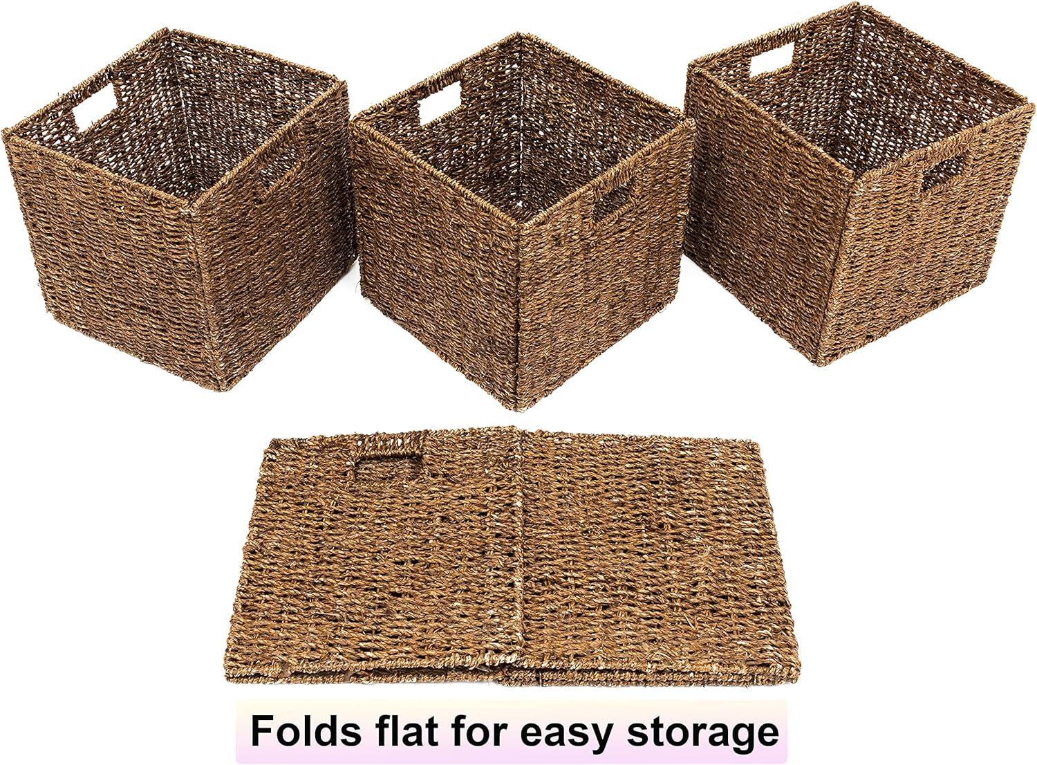 Highland Dunes 12" Foldable Woven Paper Rope Storage Basket with Iron Wire Frame (Set of 4)