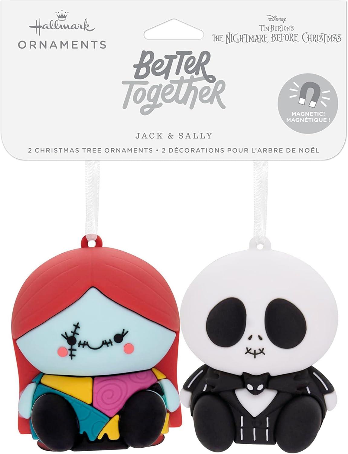 Hallmark Better Together Disney Tim Burton's The Nightmare Before Christmas Jack and Sally Magnetic Christmas Ornaments, Set of 2, Shatterproof .06lbs