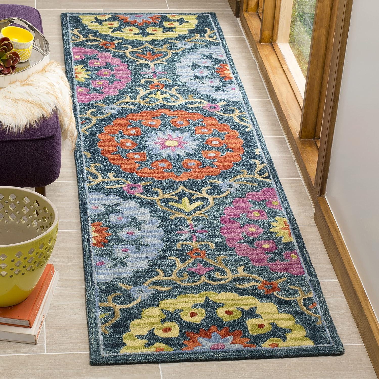 Suzani SZN328 Hand Hooked Indoor Runner Rug - Blue/Multi - 2'3"x8' - Safavieh.