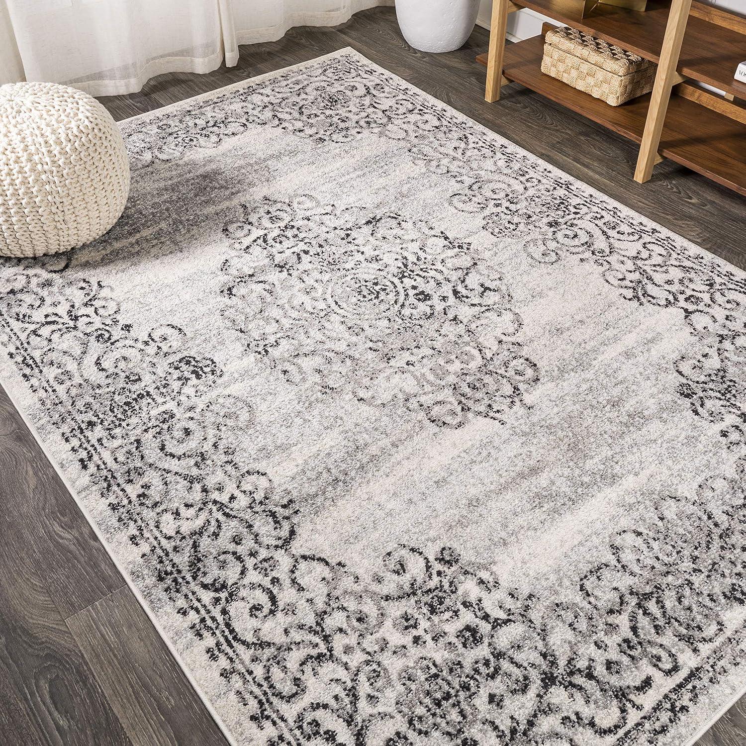 3'x5' Minori Filigree Medallion Area Rug, Dark Gray/Cream - JONATHAN Y