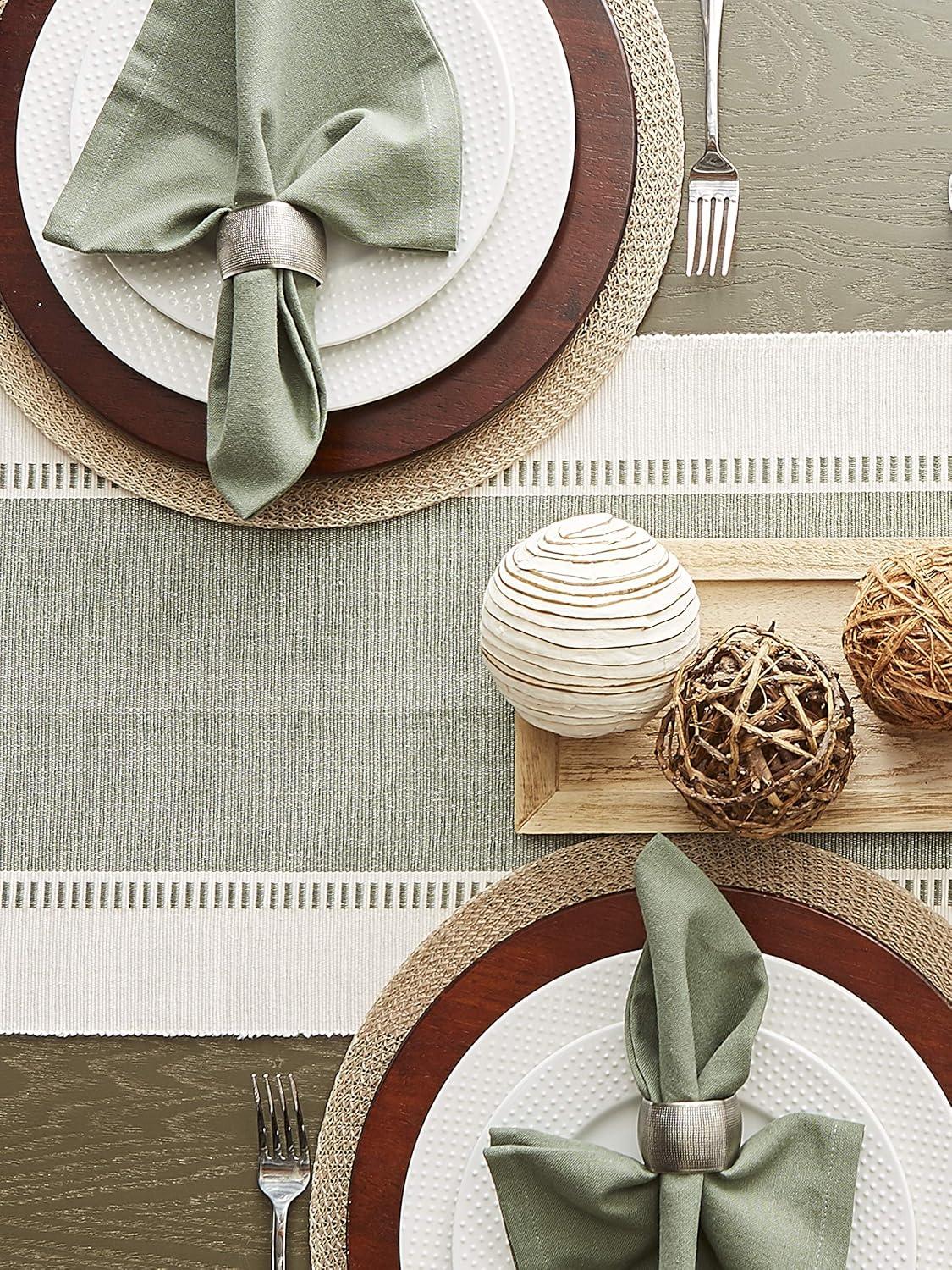 Design Imports Ribbed Dobby Stripe Table Runner, Artichoke Green, 13X108"