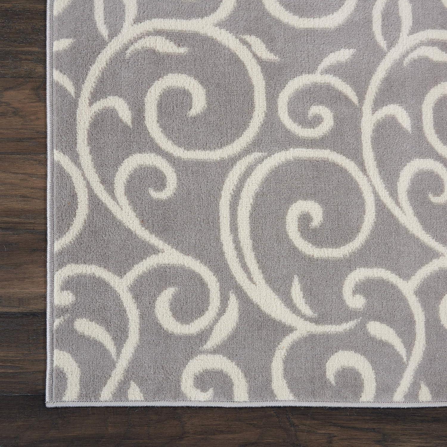 Nourison Grafix 3'9" x 5'9" (4' x 6') Grey Area Rug Bohemian Contemporary Botanical by Nourison