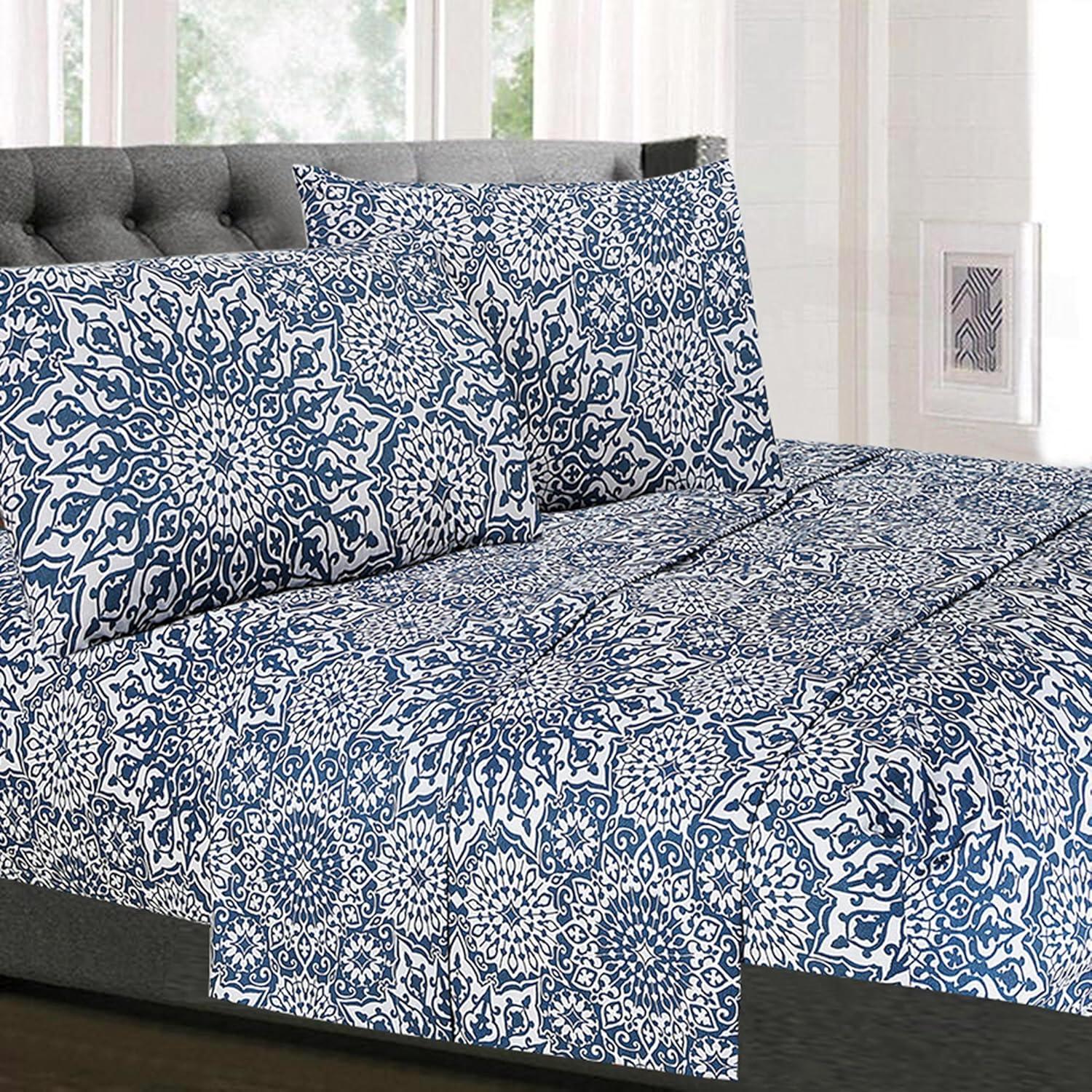 Oasis Blue Mandala Pattern 4-Piece 1800 Series Sheet Set Full