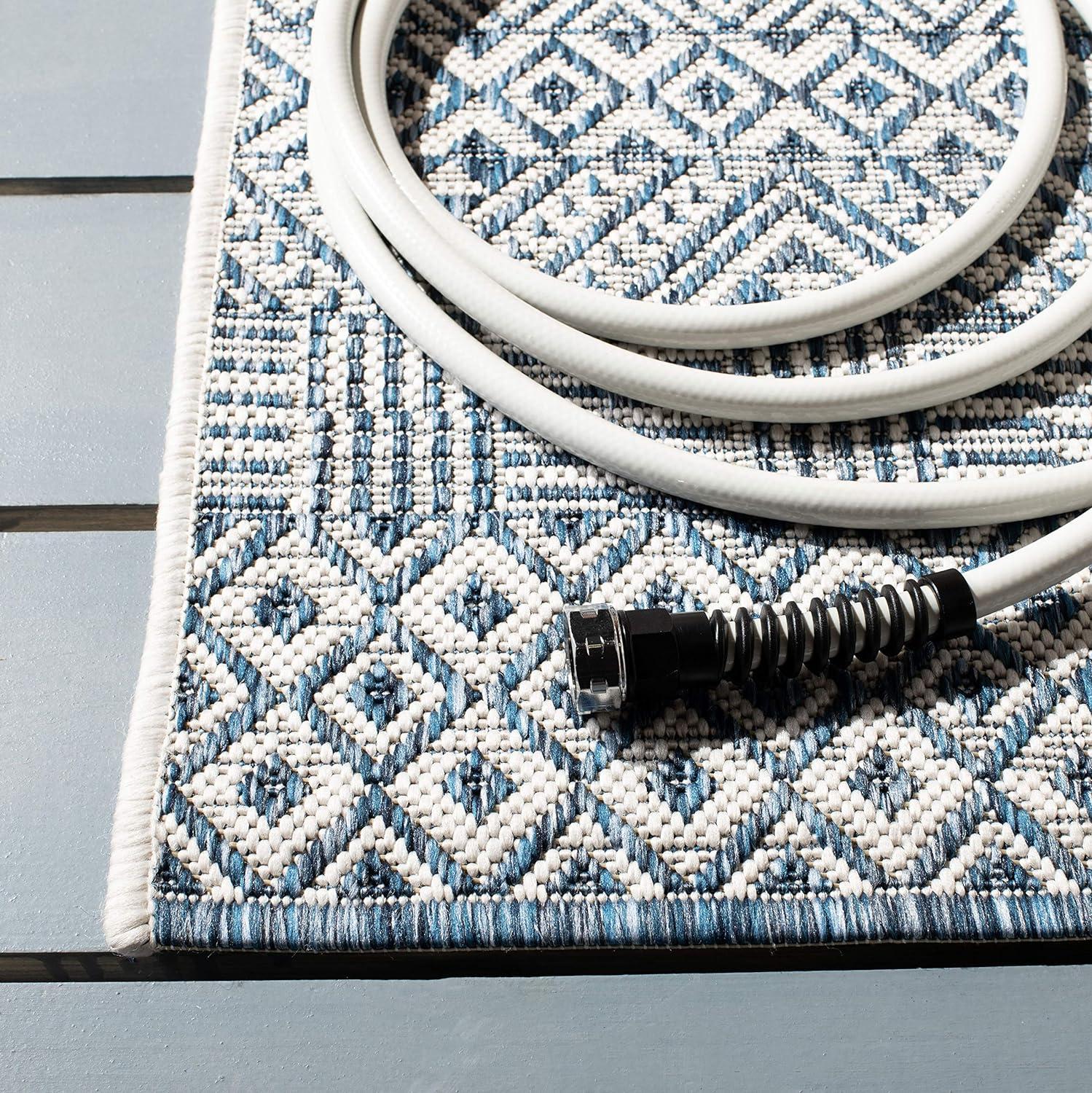 Blue and Navy Rectangular Synthetic Indoor/Outdoor Rug