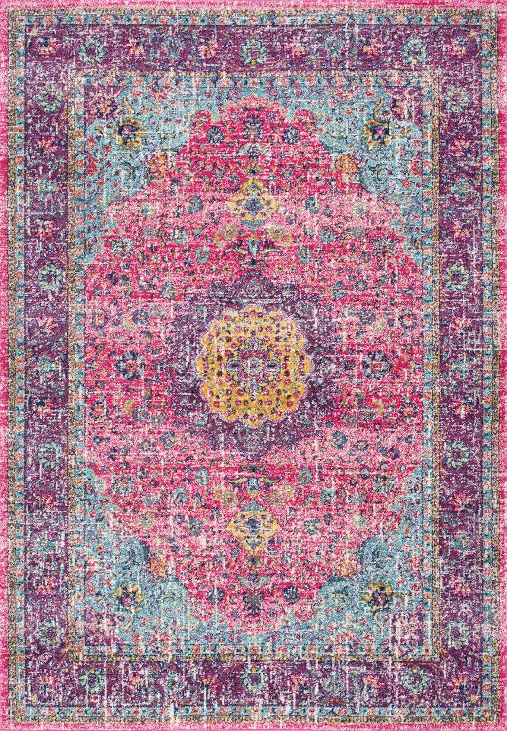 nuLOOM Paisley Verona Vintage Persian Area Rug, 5' Square, Pink