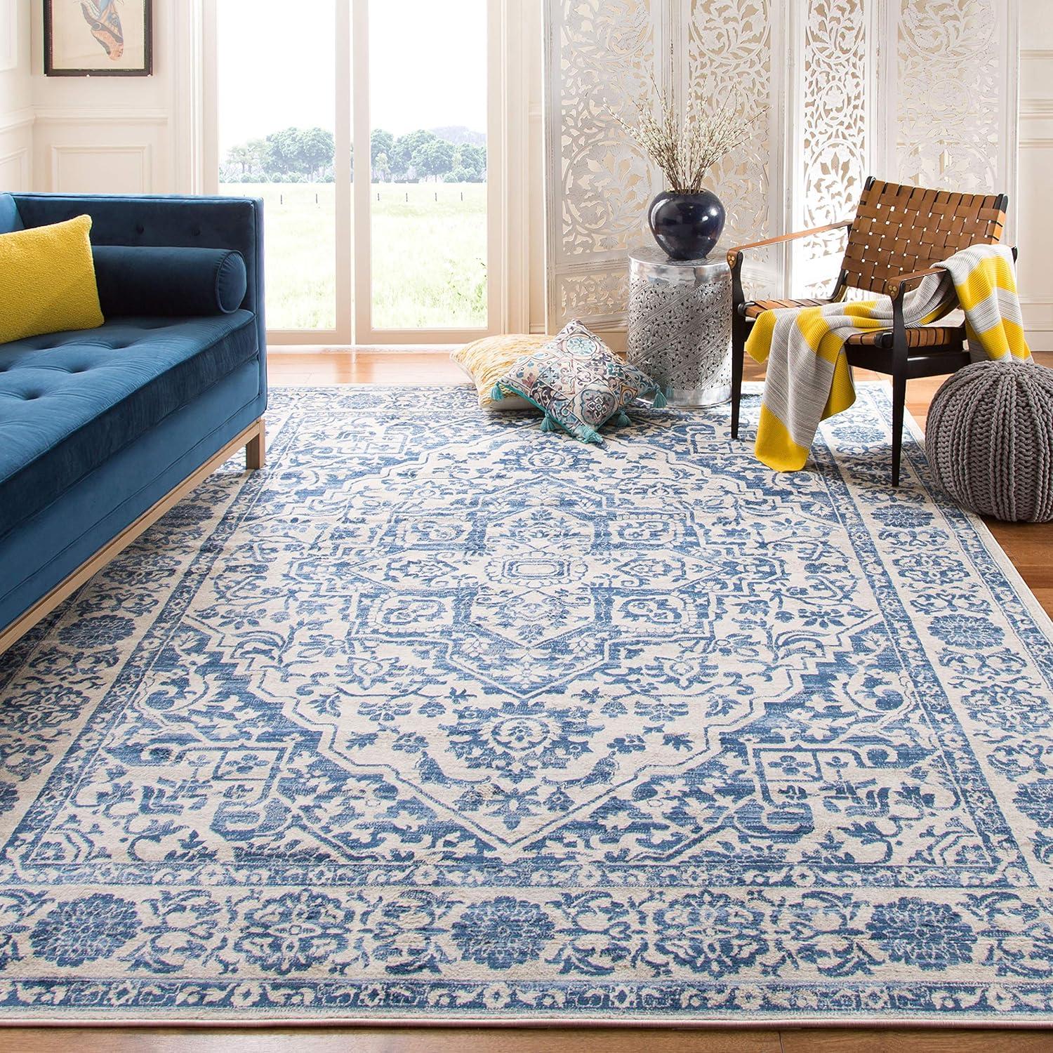 Elegant Brentwood 5' Square Navy/Light Grey Synthetic Area Rug