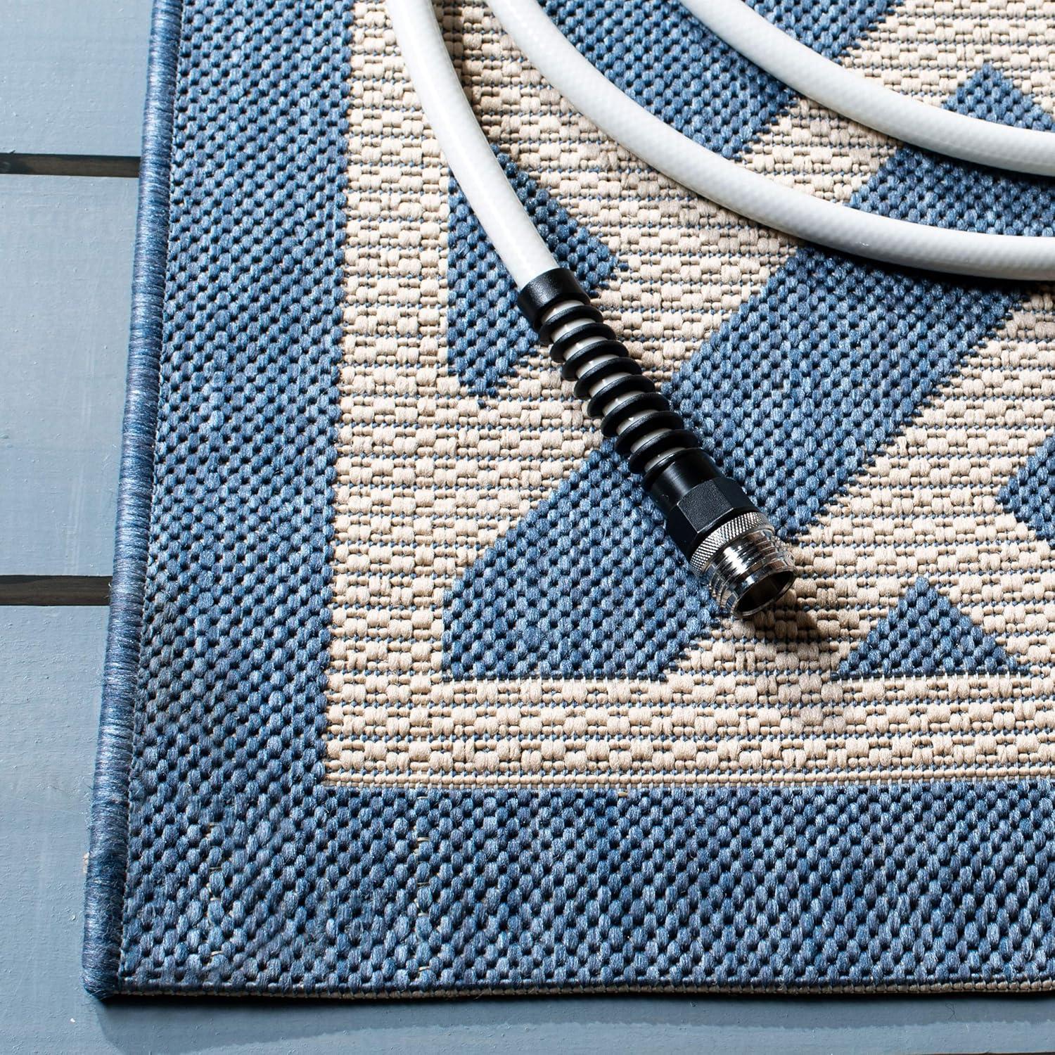 Courtyard CY6306 Power Loomed Indoor/Outdoor Area Rug - Blue/Light Beige - 6'7"x9'6" - Safavieh.