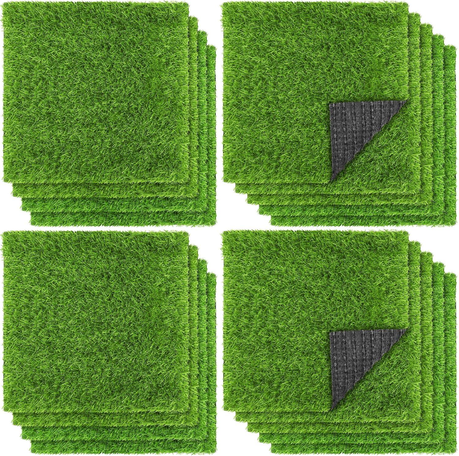 Green 12x12 Inch Artificial Grass Mat Set for Indoor Outdoor Use