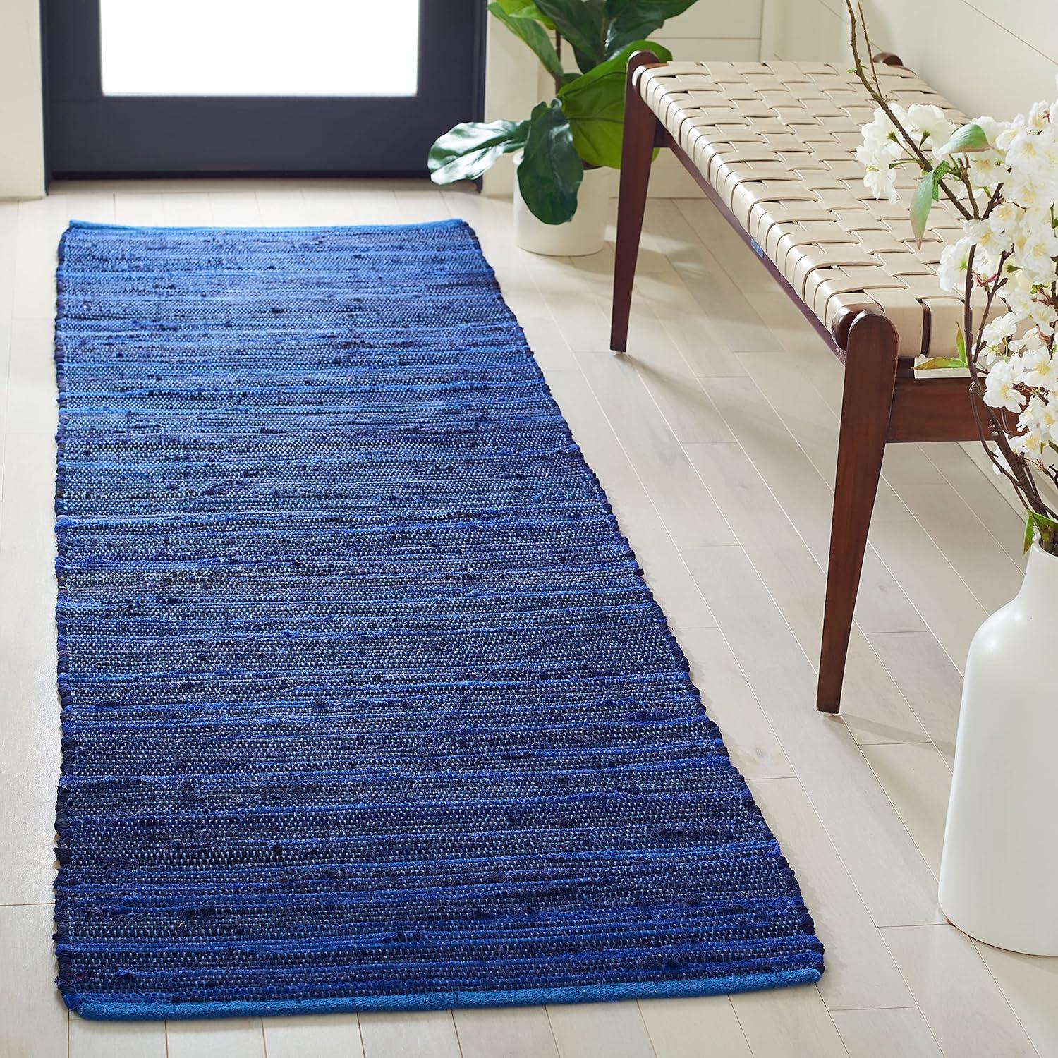 Rag Rug RAR130 Hand Woven Indoor Runner Rug - Blue/Multi - 2'3"x12' - Safavieh.