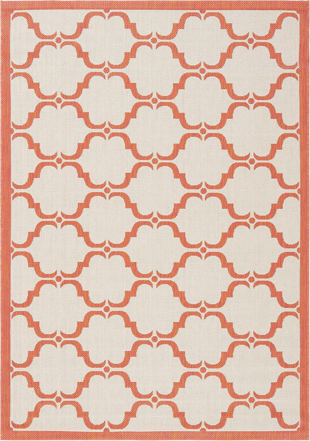 Beige and Terracotta Rectangular Synthetic Trellis Rug 4' x 5'7"