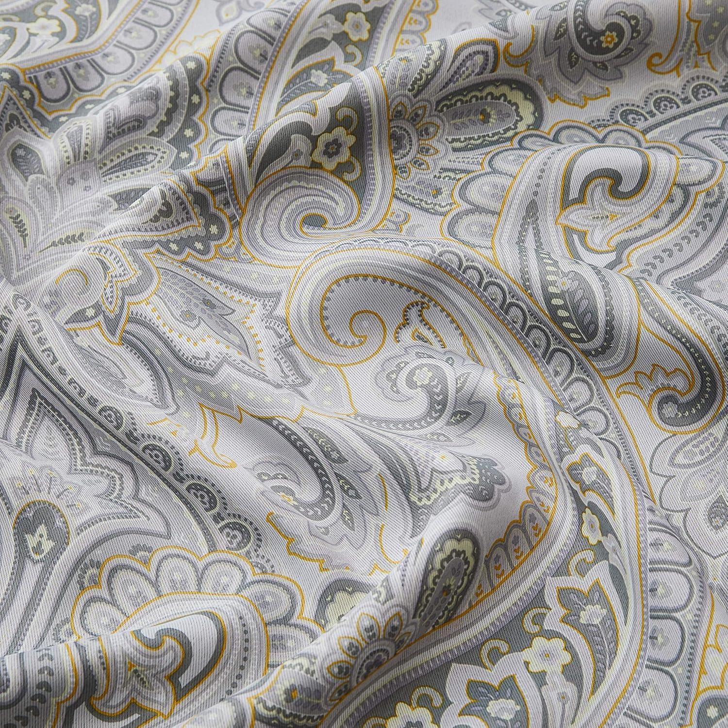 HLC.ME Paris Paisley Decorative Print Damask Pattern Light Reducing Grommet Window Curtain Panels for Bedroom, Set of 2 - Grey, 50 W x 96 L