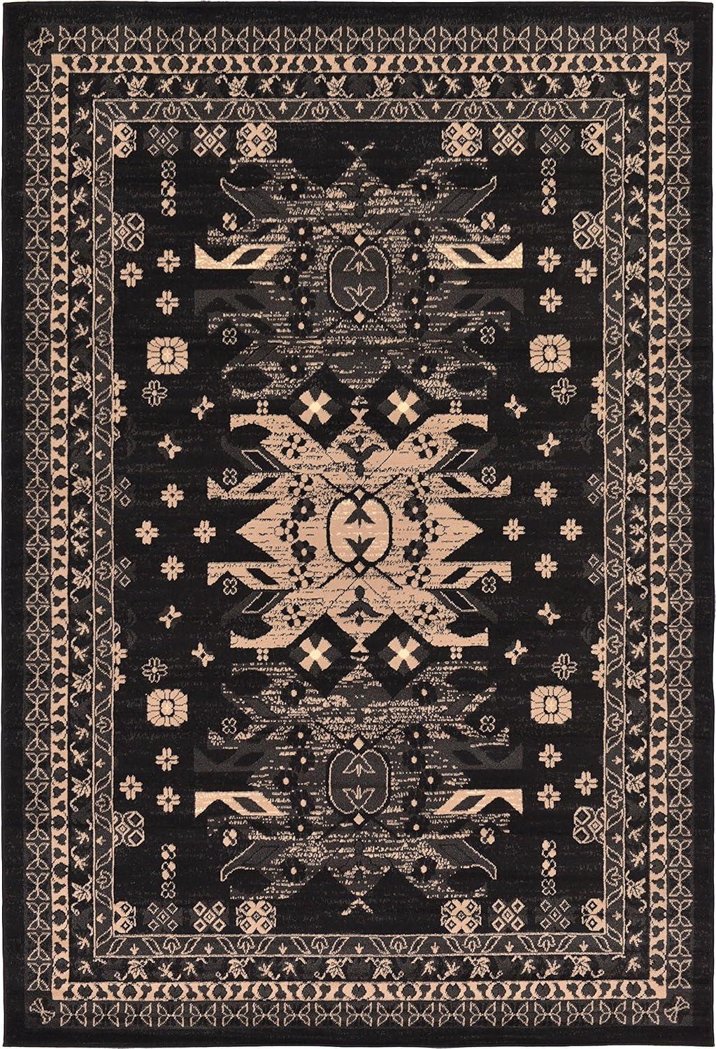 Black and Gray 6' x 9' Synthetic Rectangular Area Rug