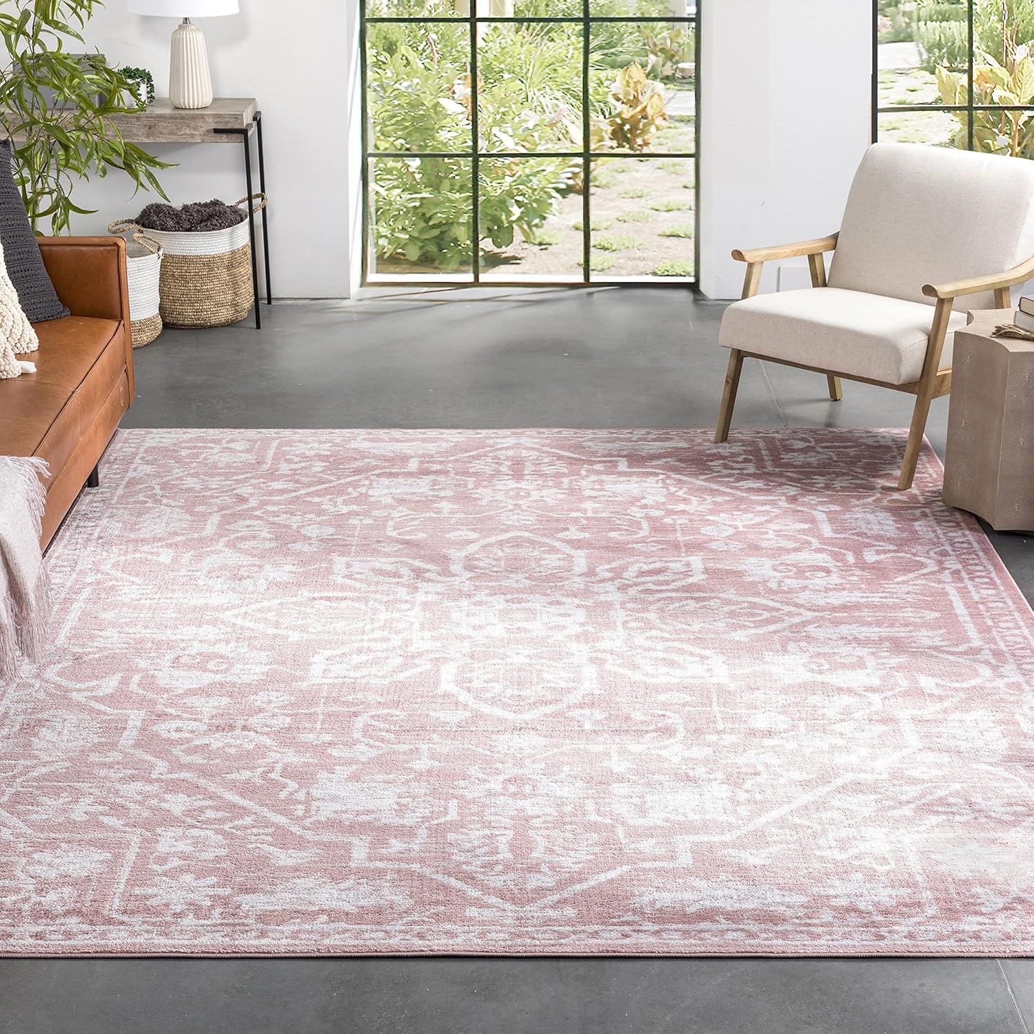 Blush Floral Reversible Easy-Care Synthetic 5' x 7' Rug