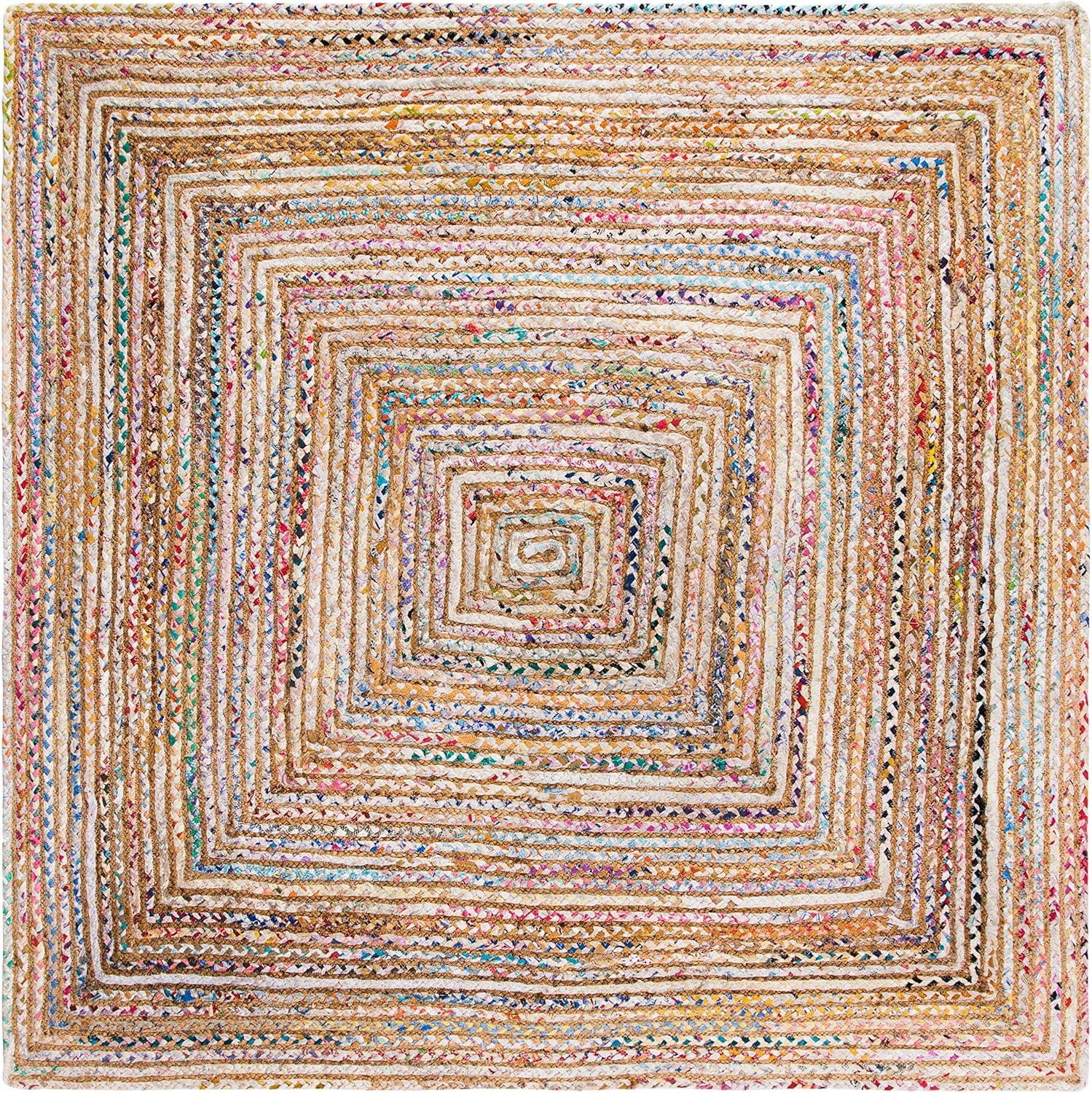 Bohemian Beige & Multi Cotton-Jute 9' Square Area Rug