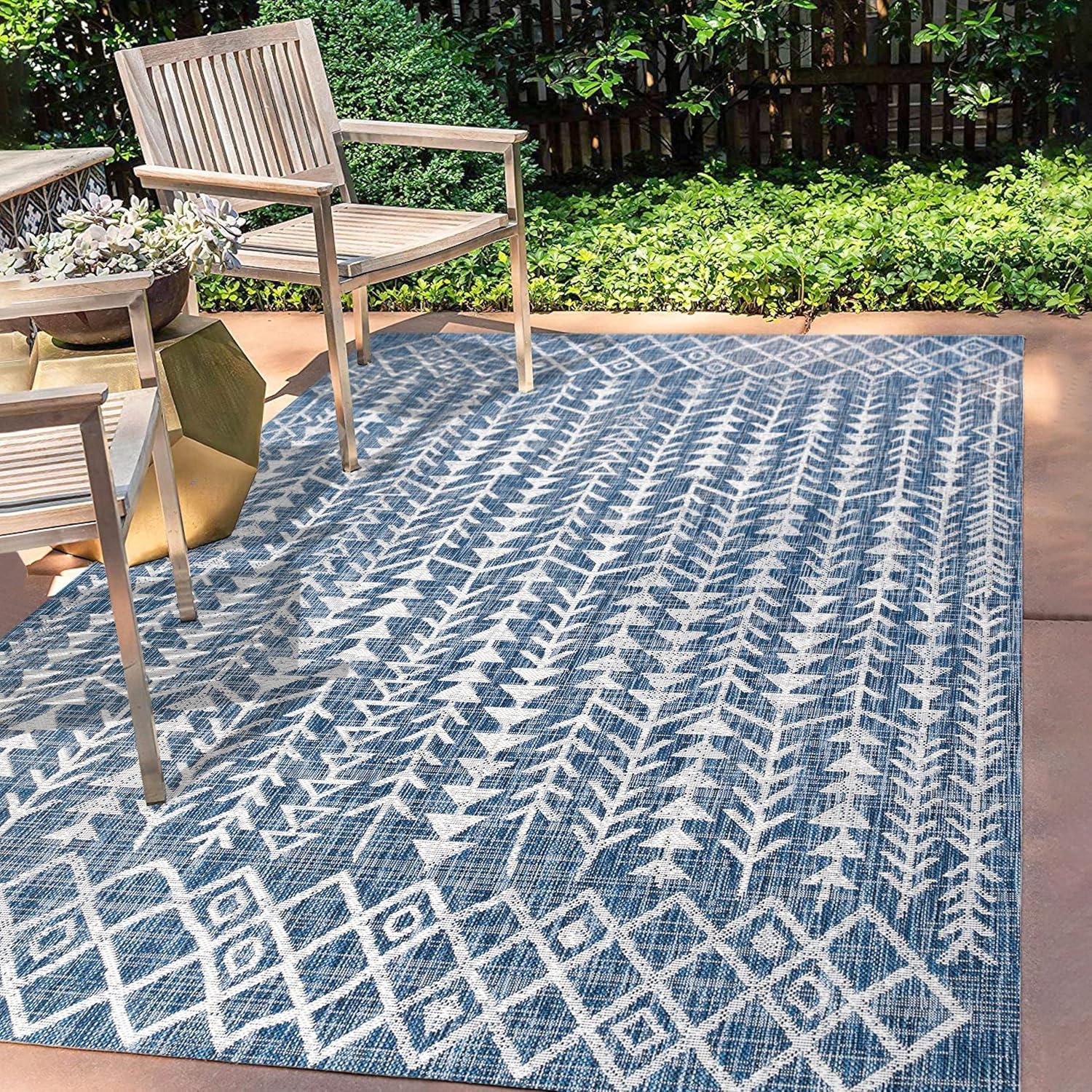 3'x5' Tokay Bohemian Geometric Indoor/Outdoor Area Rug, Blue/Ivory - JONATHAN Y