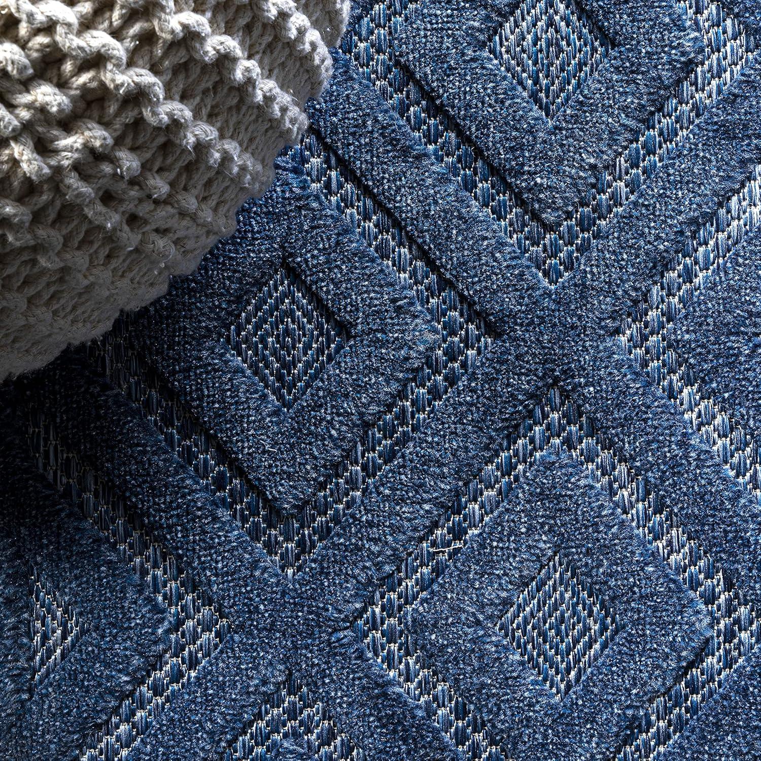 5' x 5' Portmany Neutral Diamond Trellis Indoor/Outdoor Area Rug, Navy - JONATHAN Y