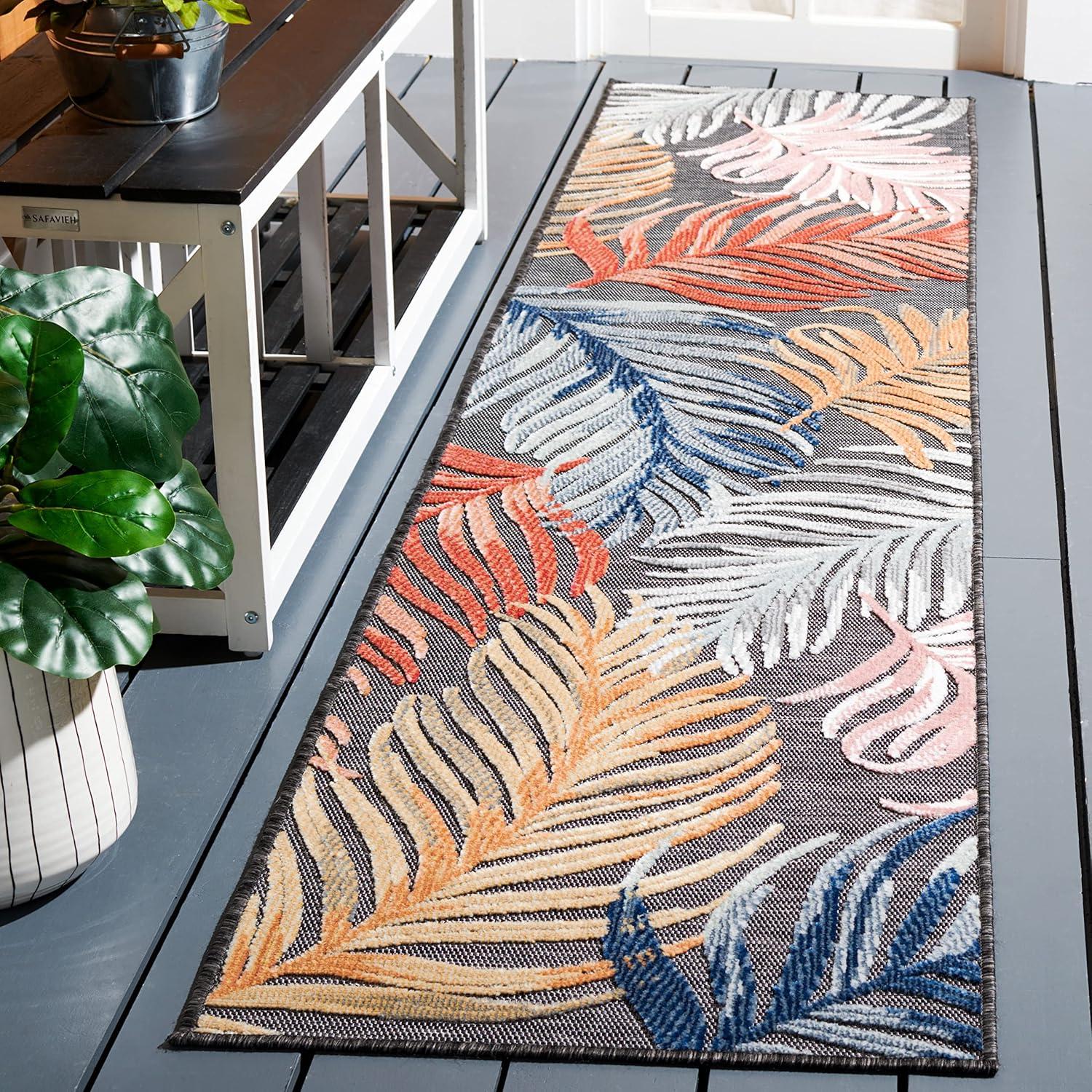 Lush Floral Black and Rust Reversible Outdoor Runner, 2' x 8'