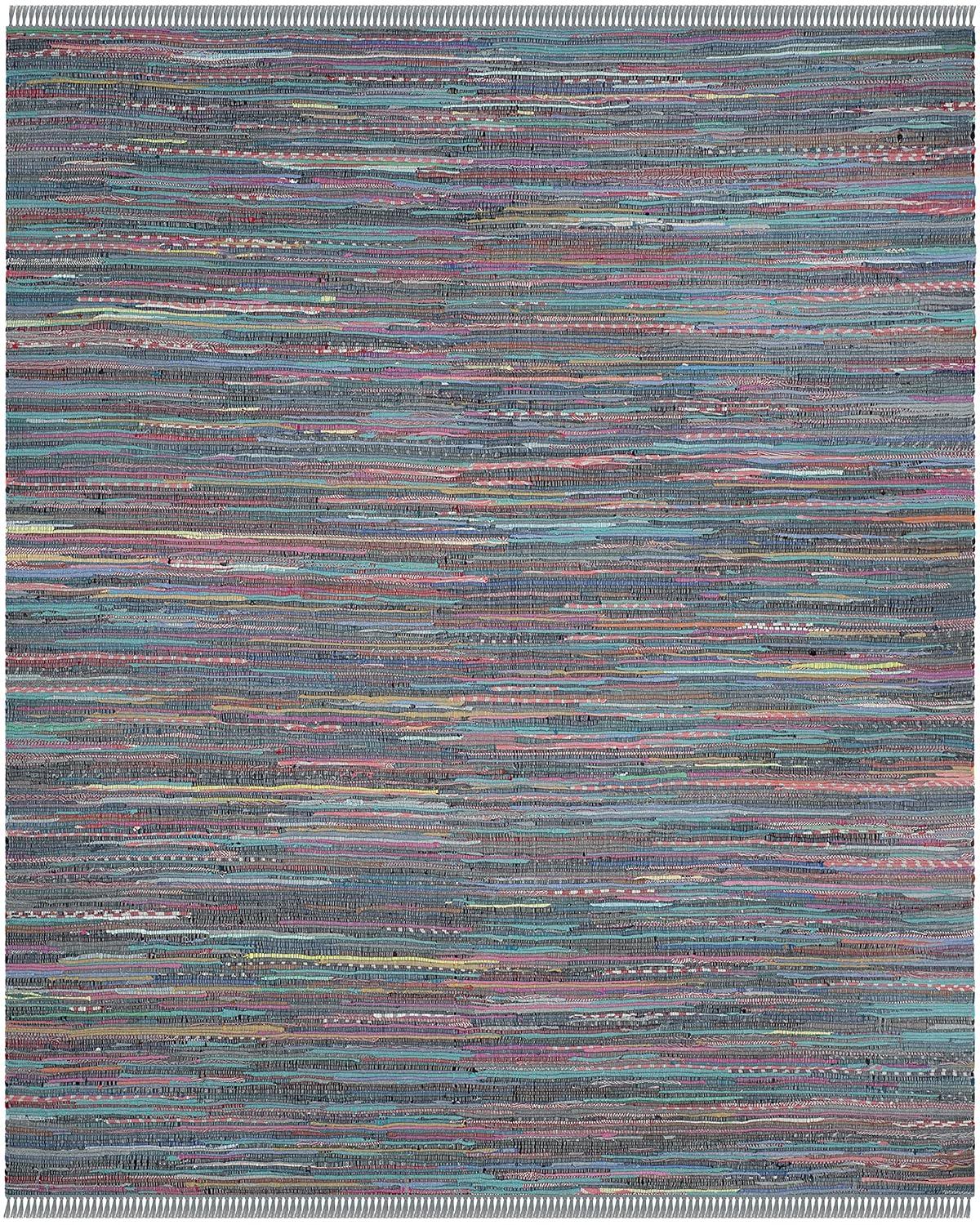 Rag Rug RAR121 Hand Woven Indoor Area Rug - 8'x10' - Aqua/Multi - Safavieh