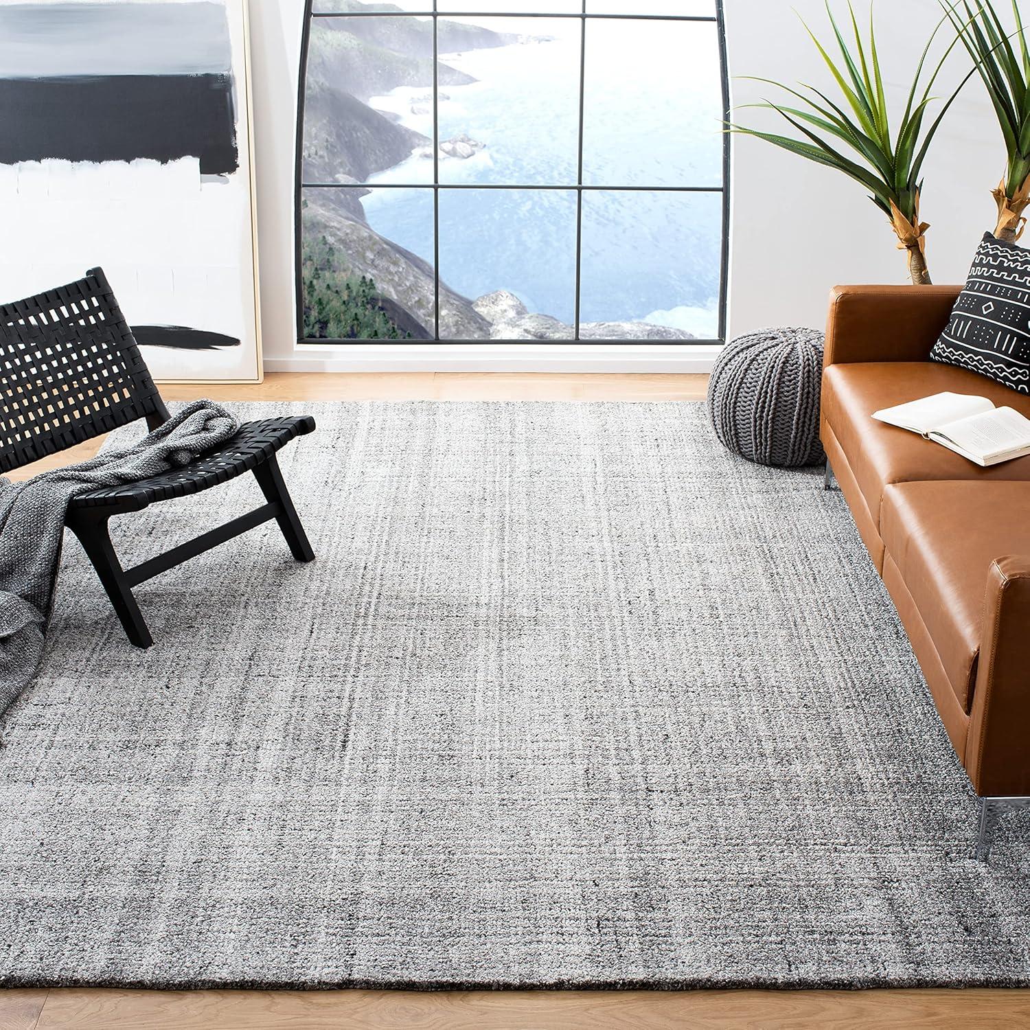 Handmade Grey and Black Abstract Wool 6' x 9' Rug