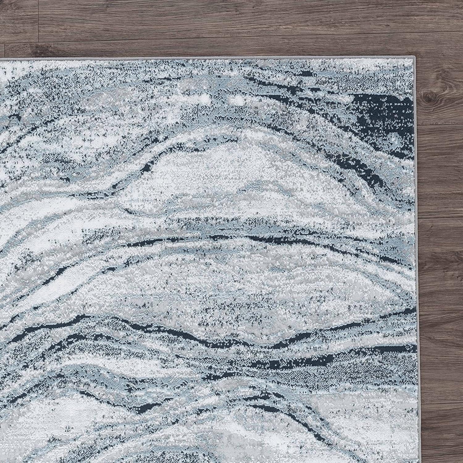 GLORY RUGS Modern Abstract Area Rug 8x10 Grey Navy Faded Soft for Living Room Bedroom Home and Office