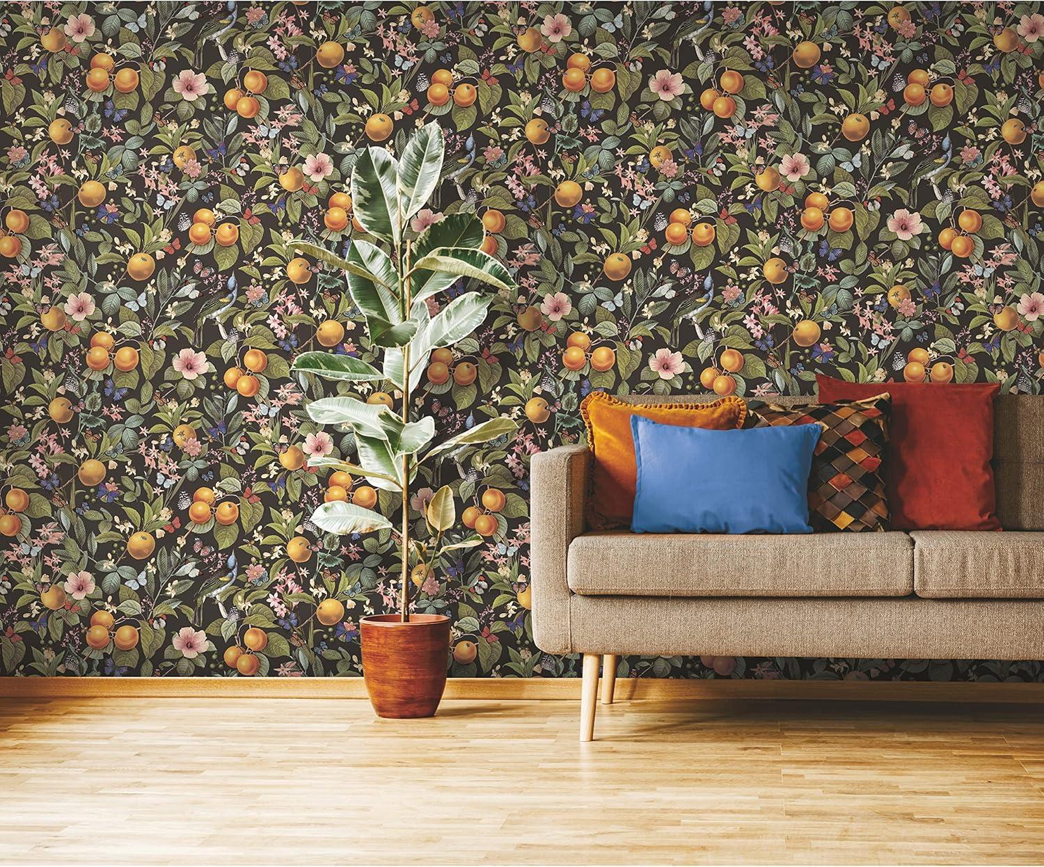 Citrus Botanical Floral Peel and Stick Wallpaper, 20.5" x 18ft