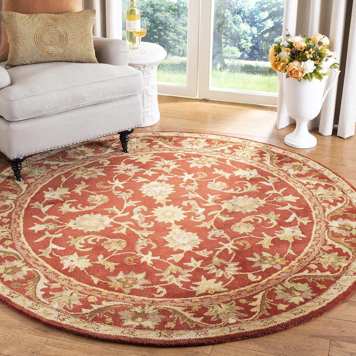 SAFAVIEH Antiquity Carmella Floral Bordered Wool Area Rug, Red, 3'6" x 3'6" Round