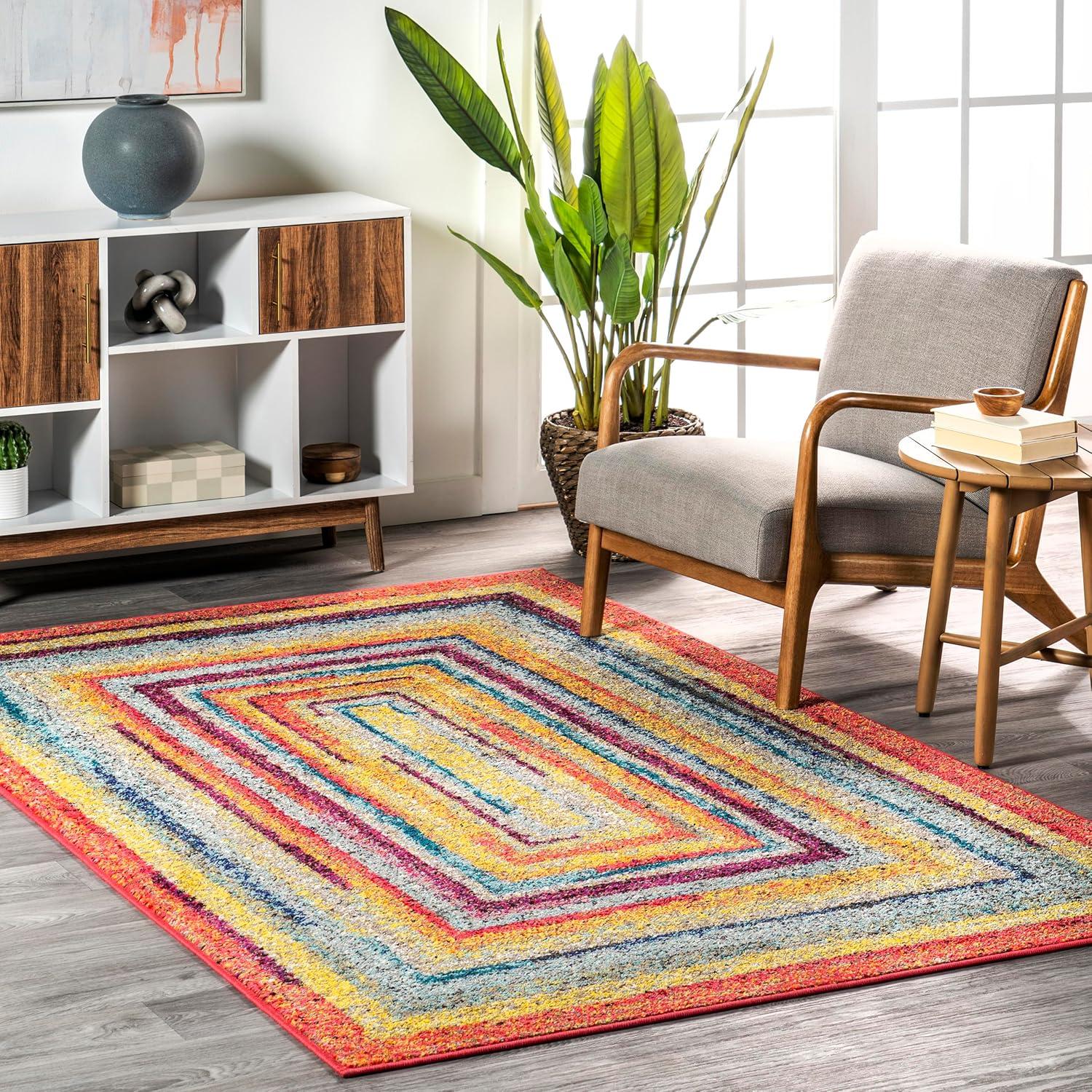 3'x5' Hargis Labyrinth Area Rug Yellow - nuLOOM: Vintage Geometric Low Pile Indoor Rectangle Rug, Polypropylene