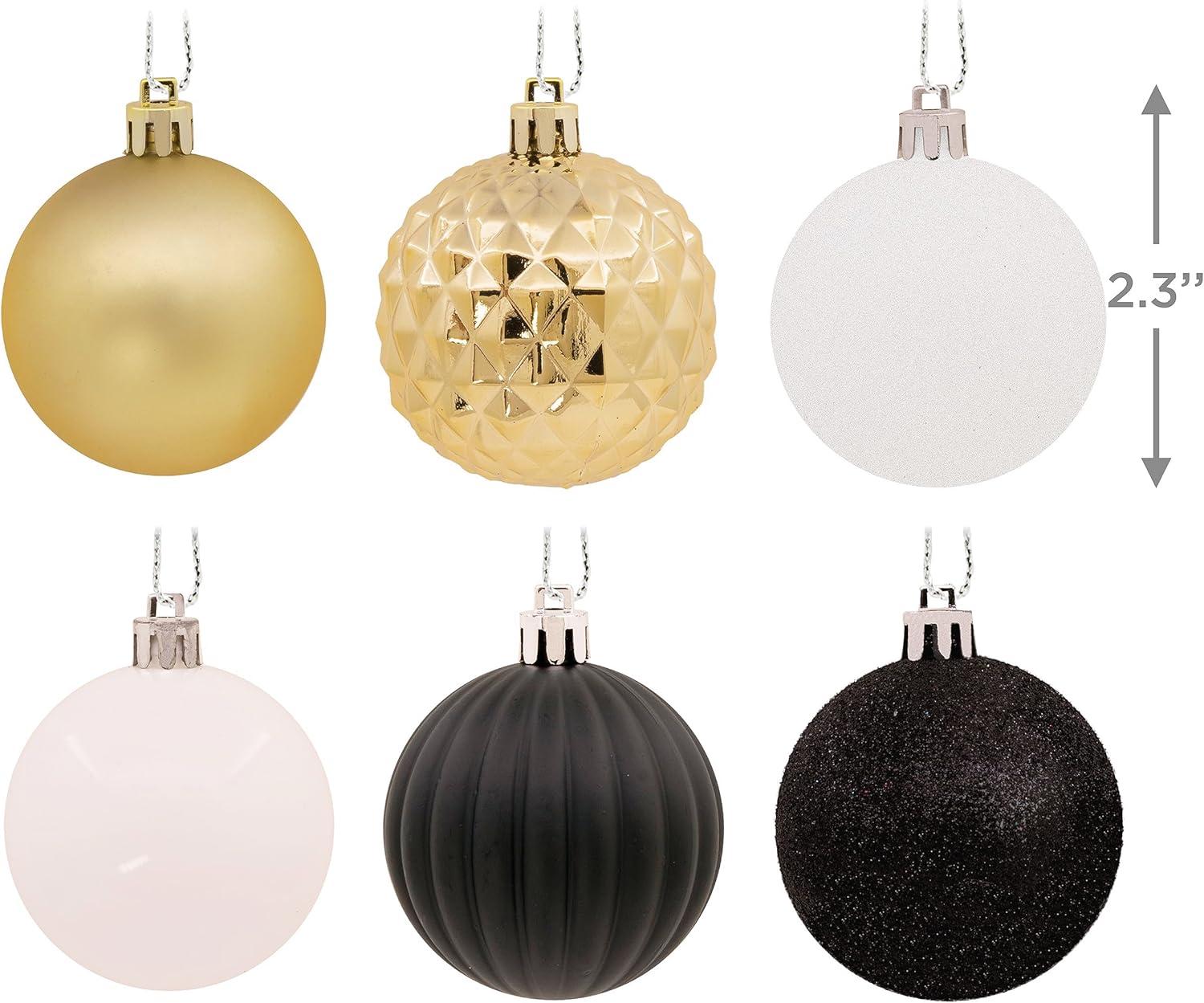 Modern Black, Gold, White Shatterproof Plastic Ornament Set, 30-Piece