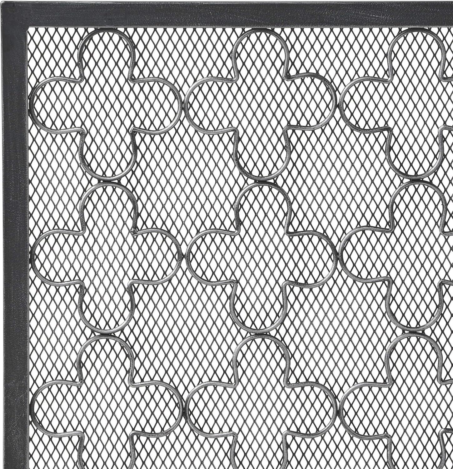 GDF Studio Pepperwood Modern Single Panel Iron Fireplace Screen, Black Brushed Silver