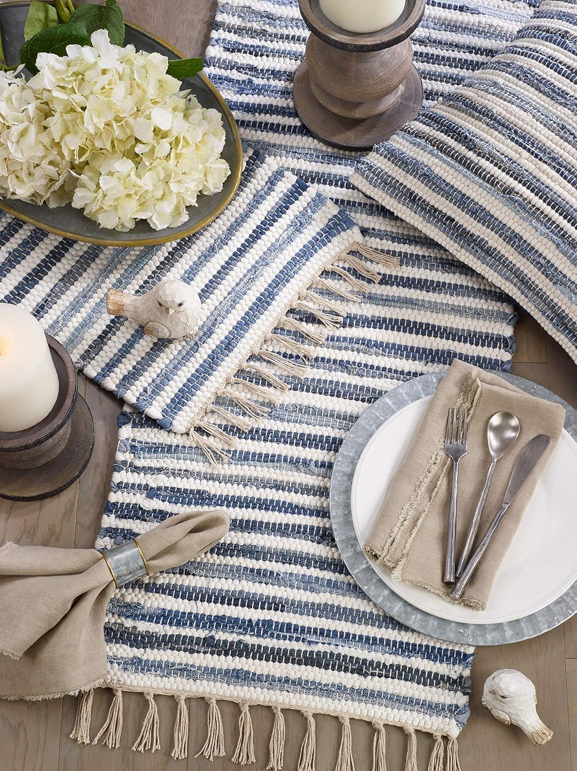 Striped Denim Chindi Cotton Dining Table Runner