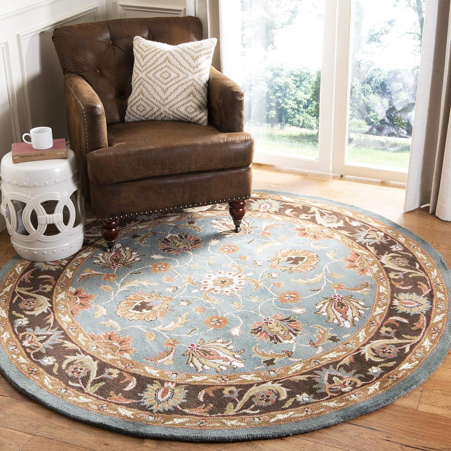 Heritage Blue and Brown 8' Round Hand-Tufted Wool Area Rug