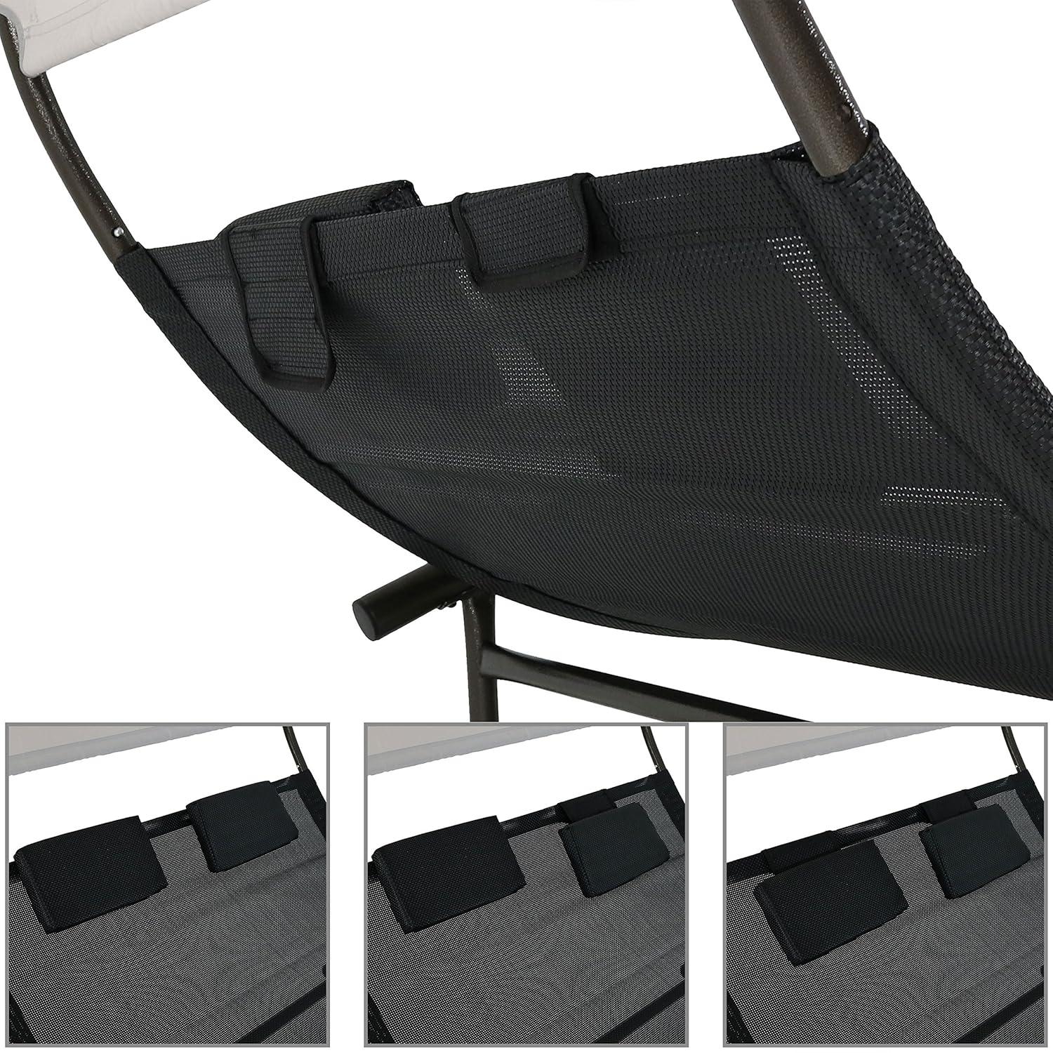 Black Double Chaise Rocking Lounge with Canopy and Cushions