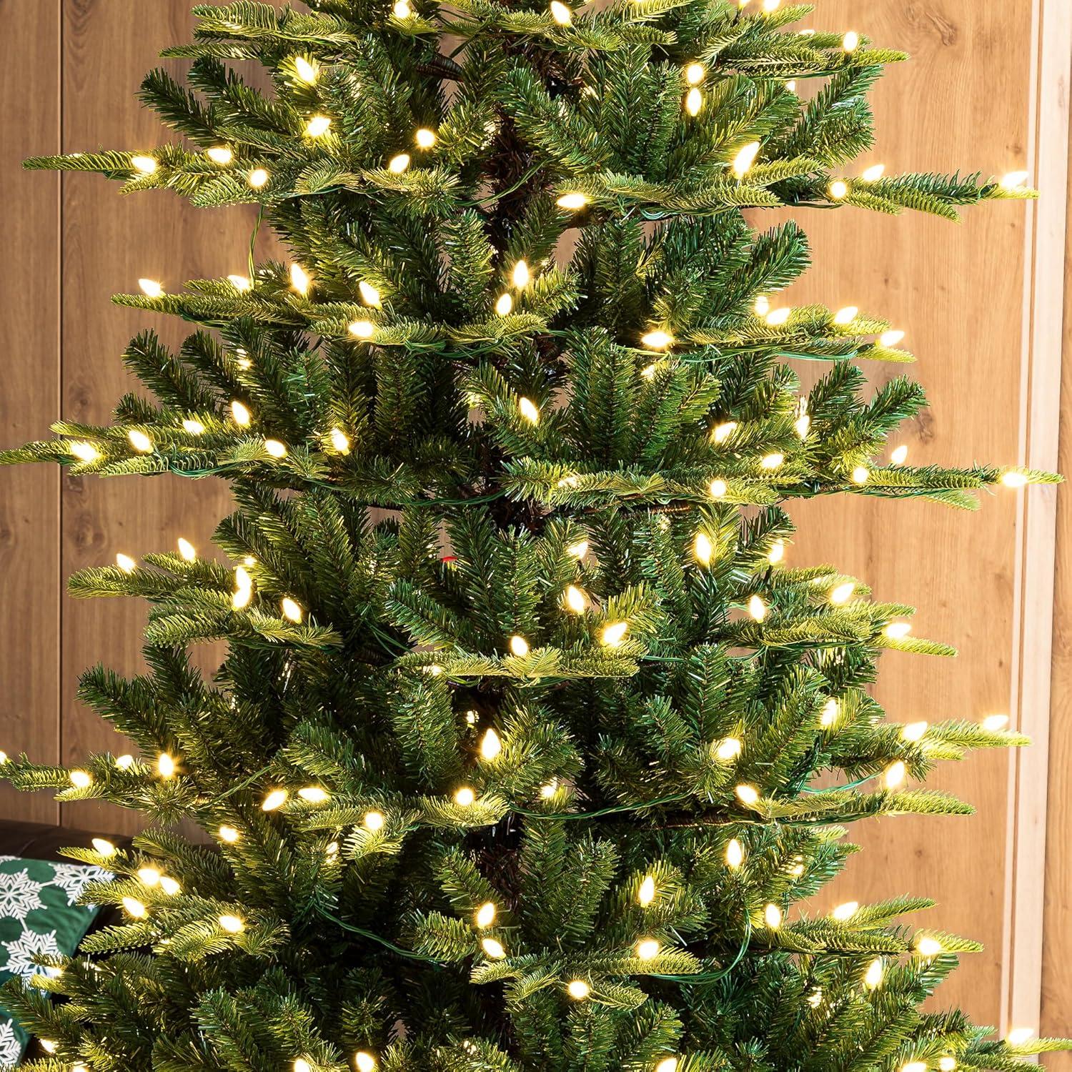 Glitz Design Glitzhome 9ft Pre-Lit Snow Flocked Fir Artificial Christmas Tree with 650 Warm White