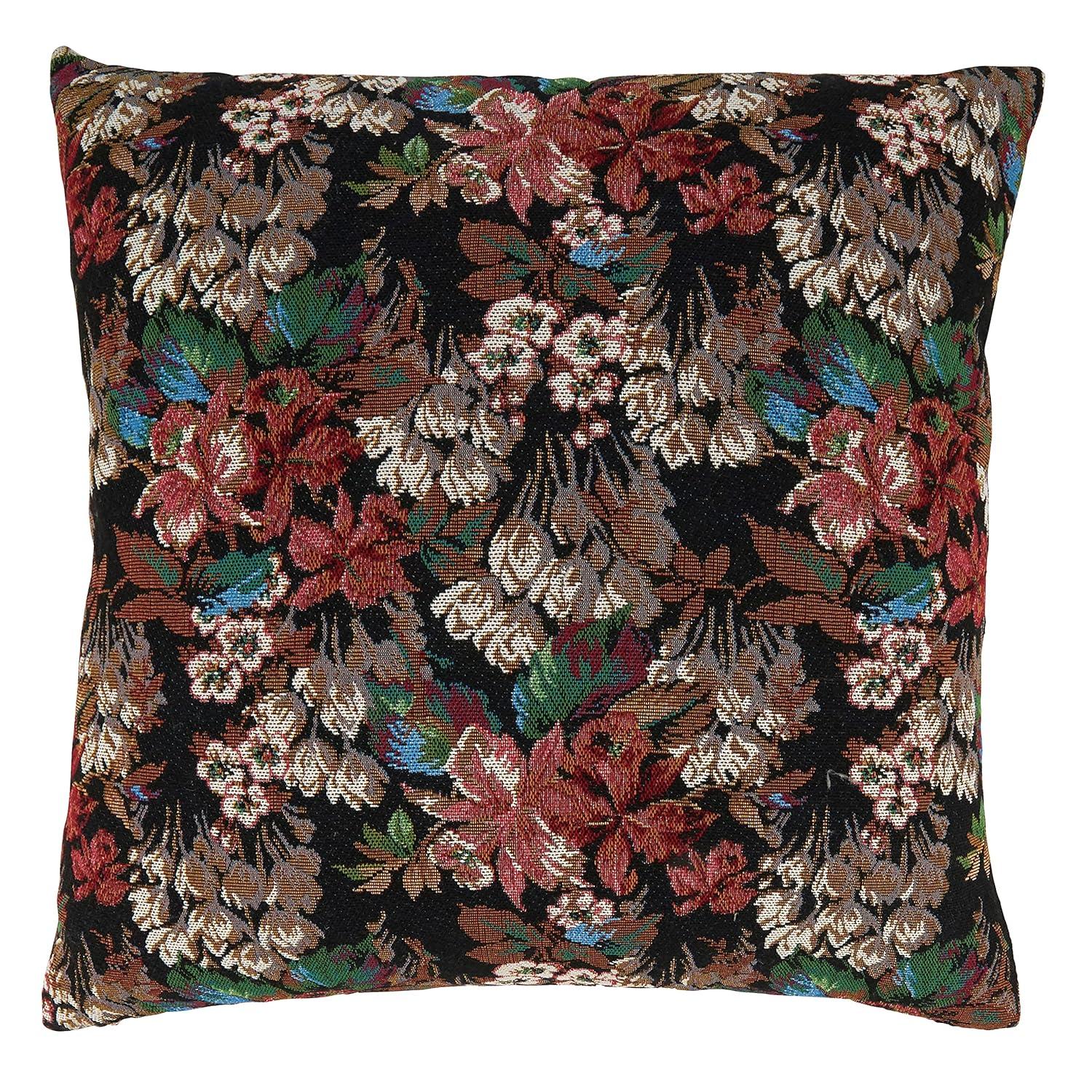 Saro Lifestyle Jacquard Flower  Decorative Pillow Cover, Black, 18" x 18"