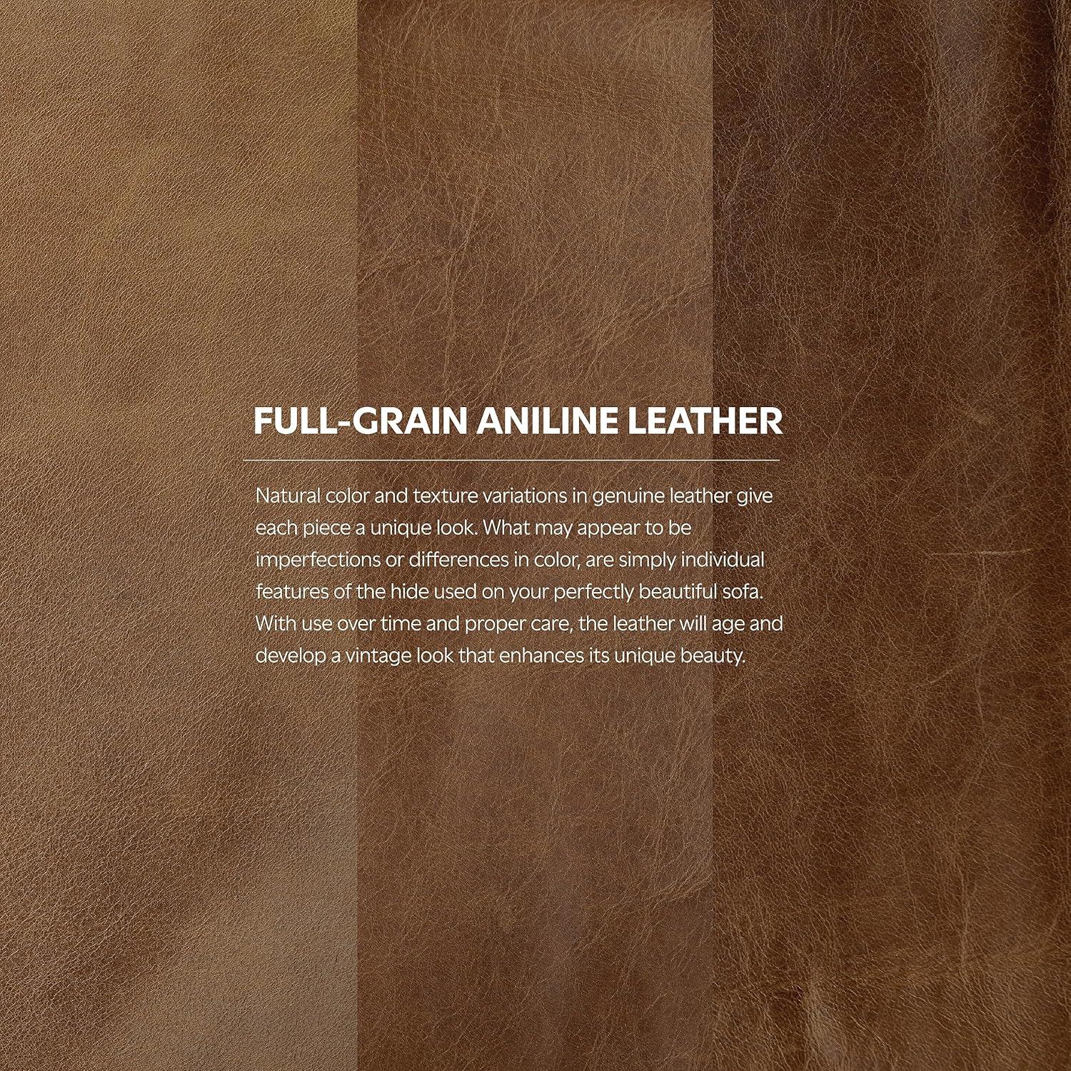 Simpli Home Morrison Genuine Leather Sofa, Mid-Century Modern Couch for Living Room, Handcrafted with Removable Cushions