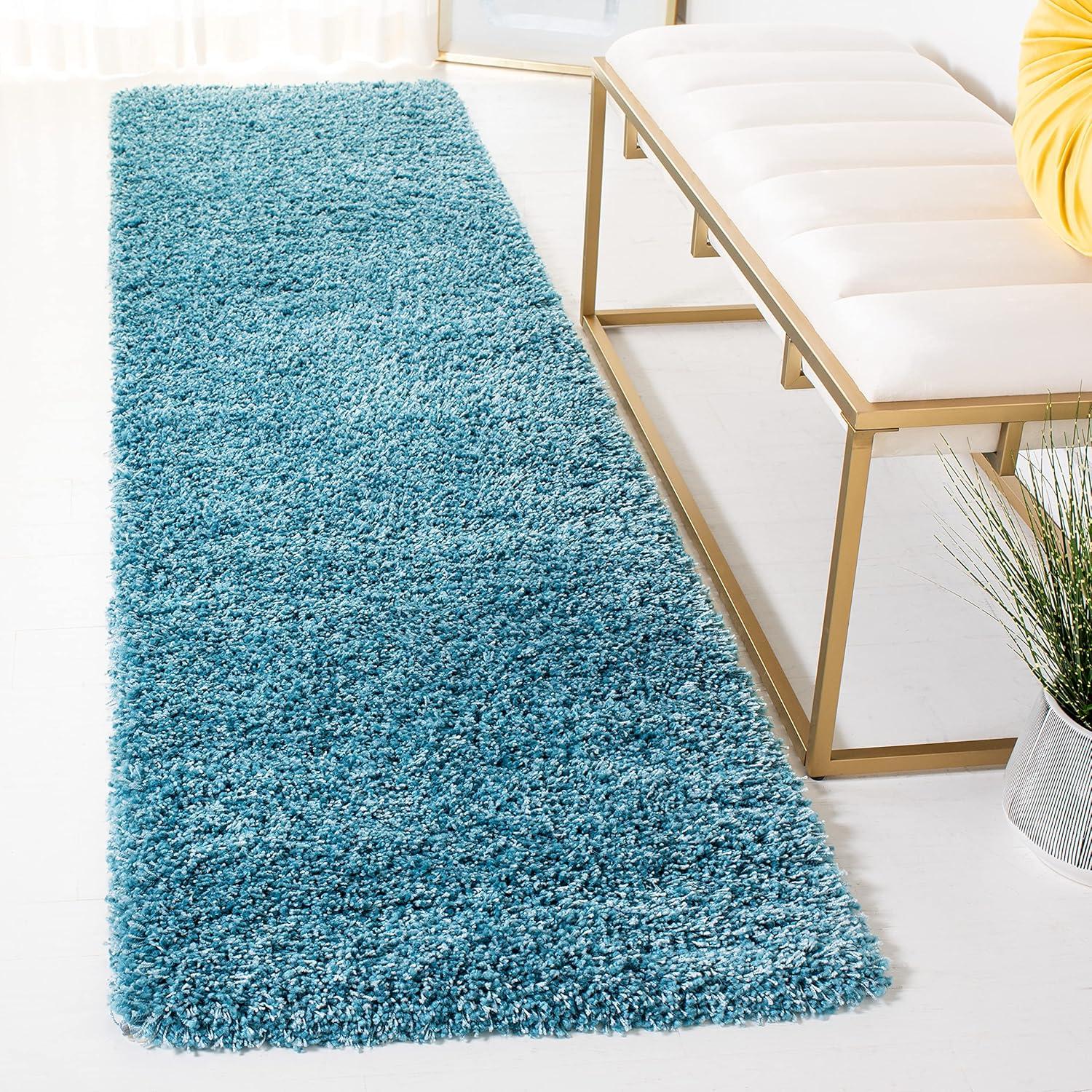 SAFAVIEH California Solid Plush Shag Runner Rug, Turquoise, 2'3" x 9'