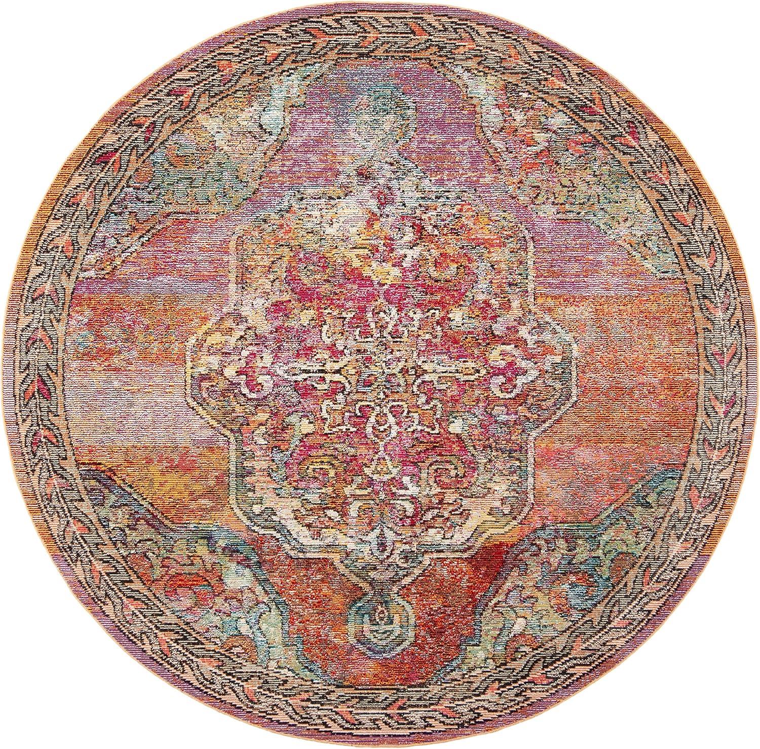 Crystal CRS502 Power Loomed Area Rug - Orange/Light Blue - 7' Round - Safavieh.