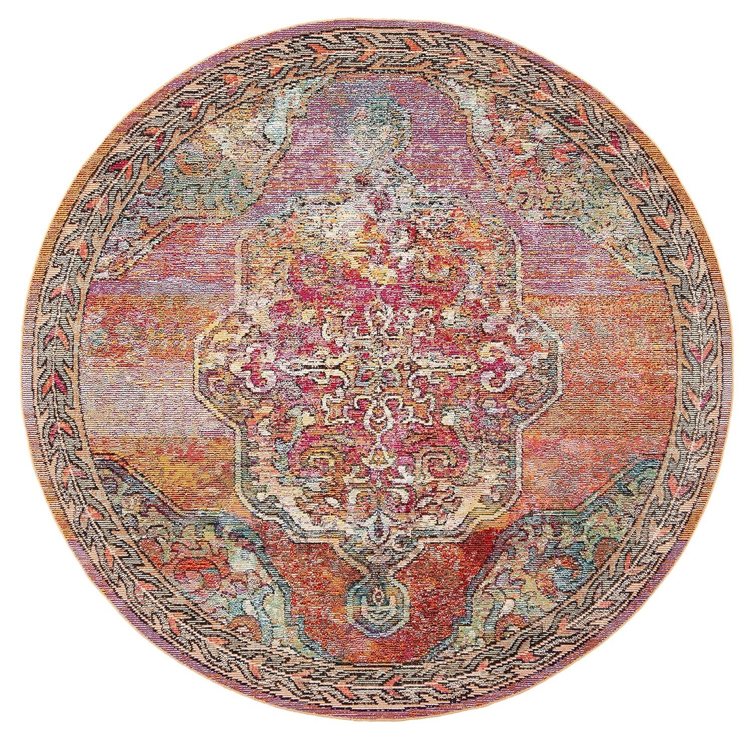 Crystal CRS502 Power Loomed Area Rug - Orange/Light Blue - 7' Round - Safavieh.