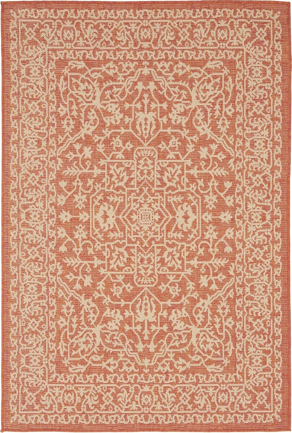 Unique Loom Outdoor Botanical Collection Area Rug - Allover (4' x 6' Rectangle Terracotta/Beige)