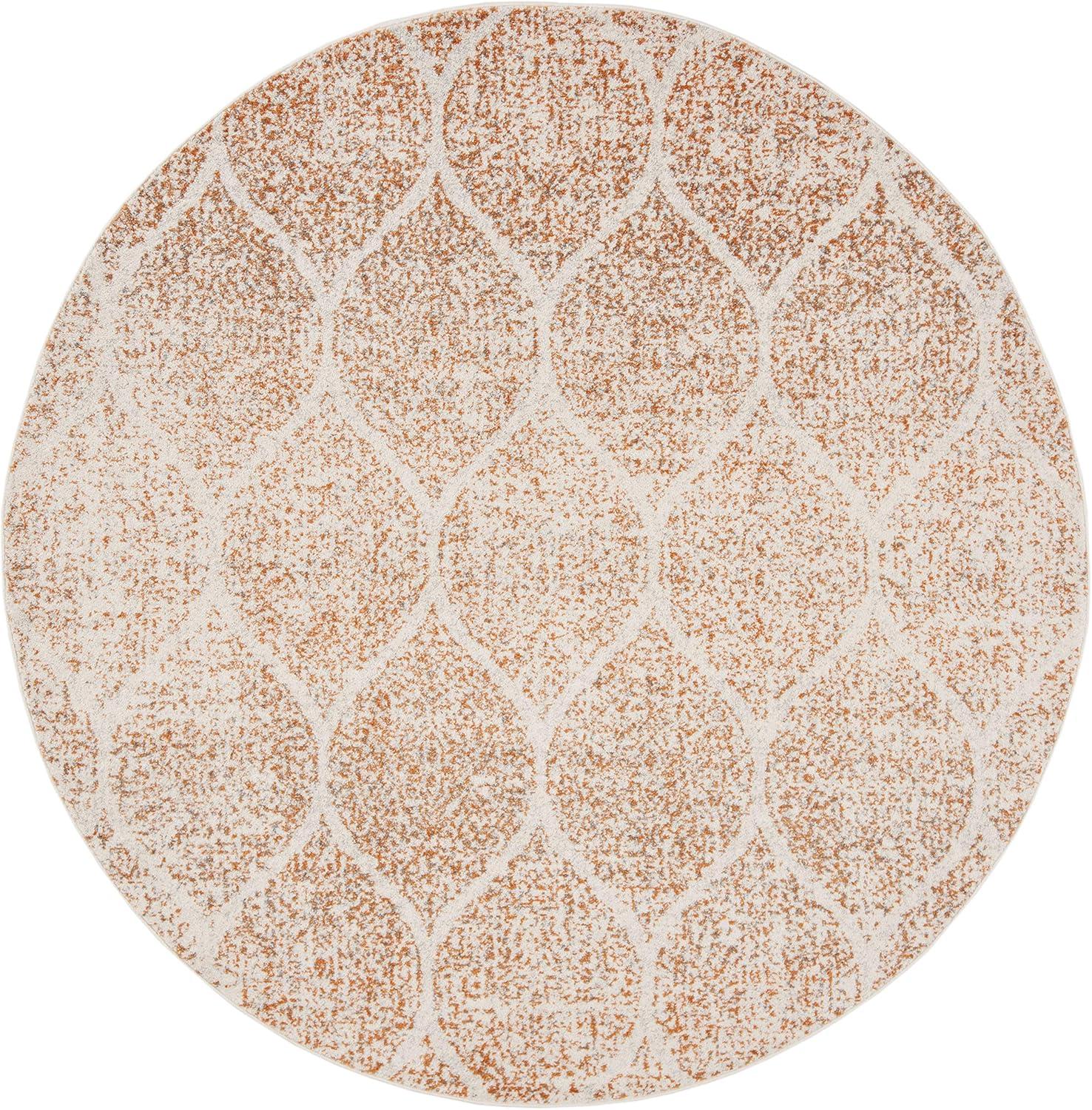 SAFAVIEH Madison Leighton Geometric Area Rug, Cream/Orange, 5'3" x 5'3" Round