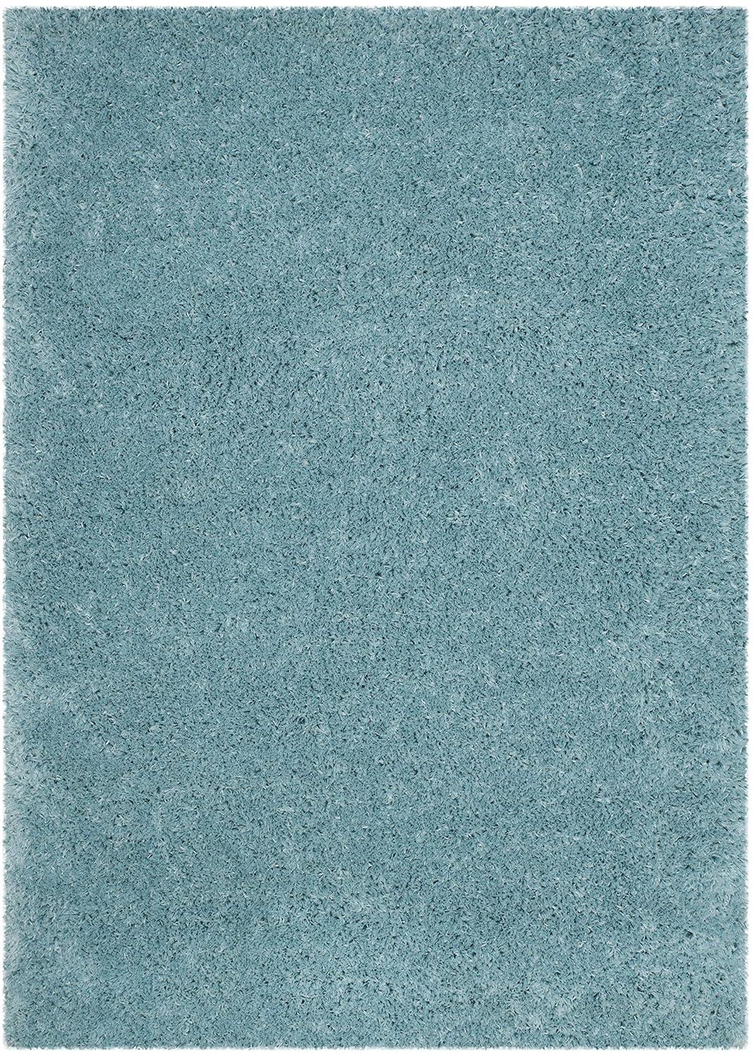 Blue 9' x 12' Solid Shag Synthetic Area Rug