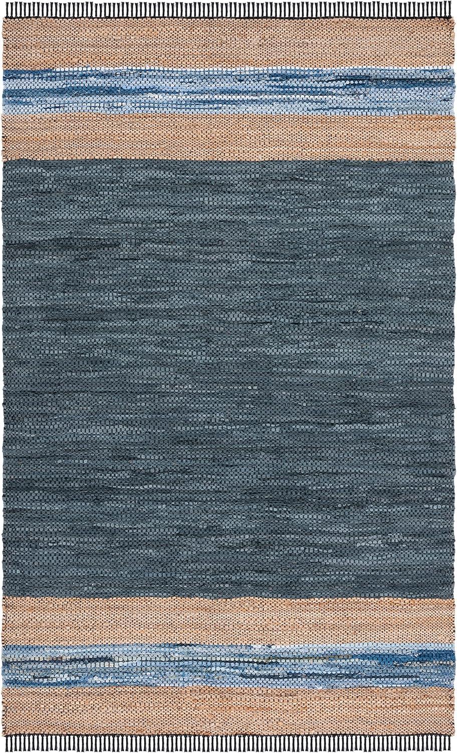 Vintage Leather W/ Fringes VTL602 Hand Woven Indoor Area Rug - Blue/Natural - 8'x10' - Safavieh