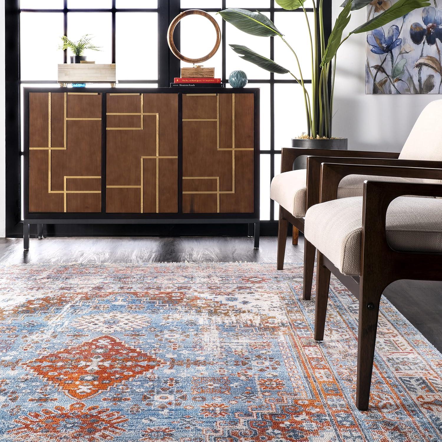 Nuloom Farley Oriental/Persian 4x6 Indoor Area Rug for Living Room Bedroom Dining Room Kitchen, Blue/Multicolor