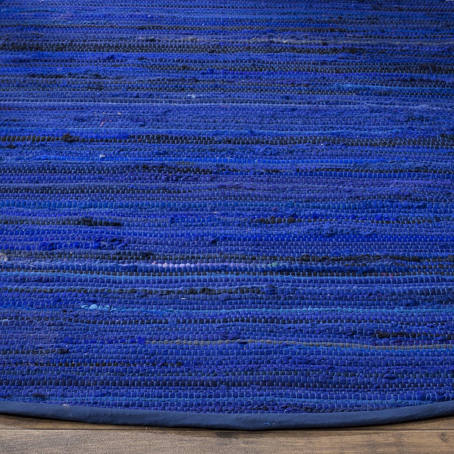 Rag Rug RAR130 Hand Woven Indoor Area Rug - Blue/Multi - 4' round - Safavieh.