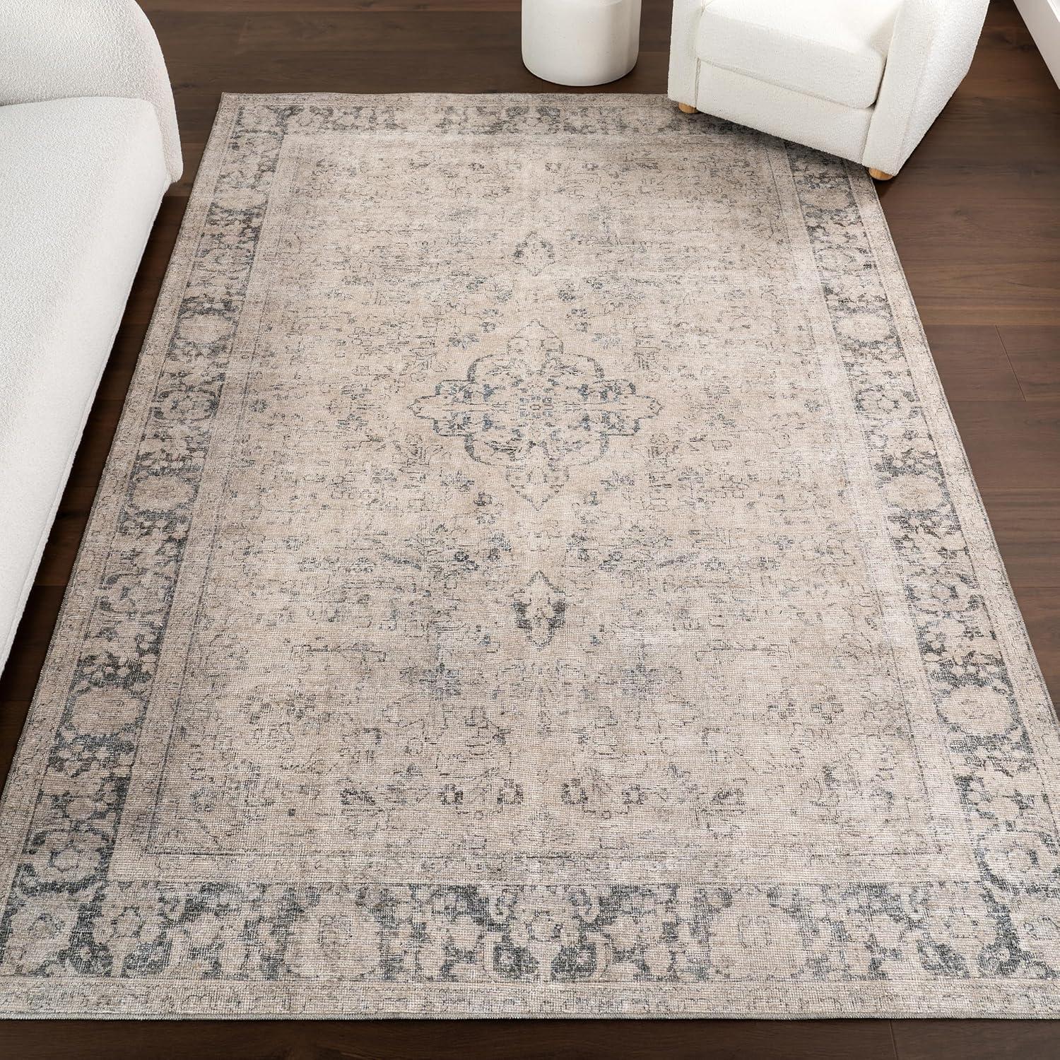 Gray Rectangular 4' x 6' Synthetic Vintage Medallion Area Rug