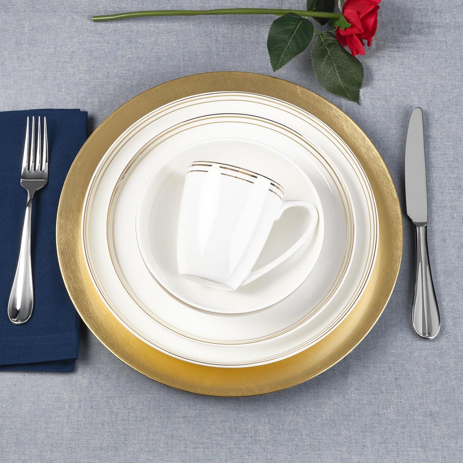Fitz and Floyd Fitz and Floyd Nevaeh White Coupe Gold 16-Piece Bone China Dinnerware Set, Service for 4
