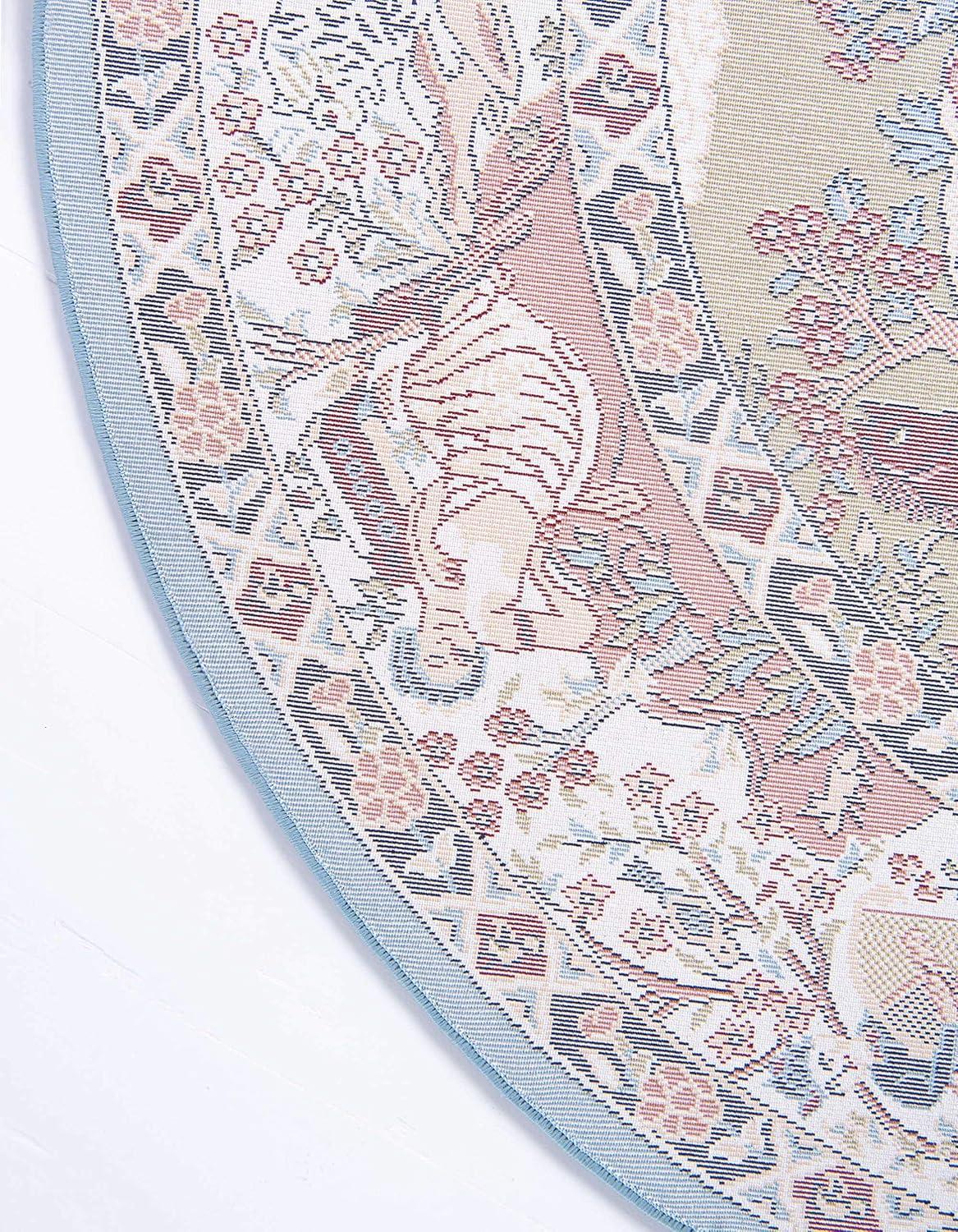 Elegant Blue Floral Round Synthetic Indoor Rug - 5' Diameter