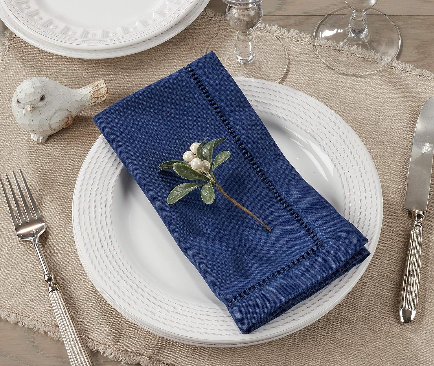 Saro Lifestyle Dinner Napkin With Hemstitch Border Design (Set of 12), Navy Blue, 18" x 18"