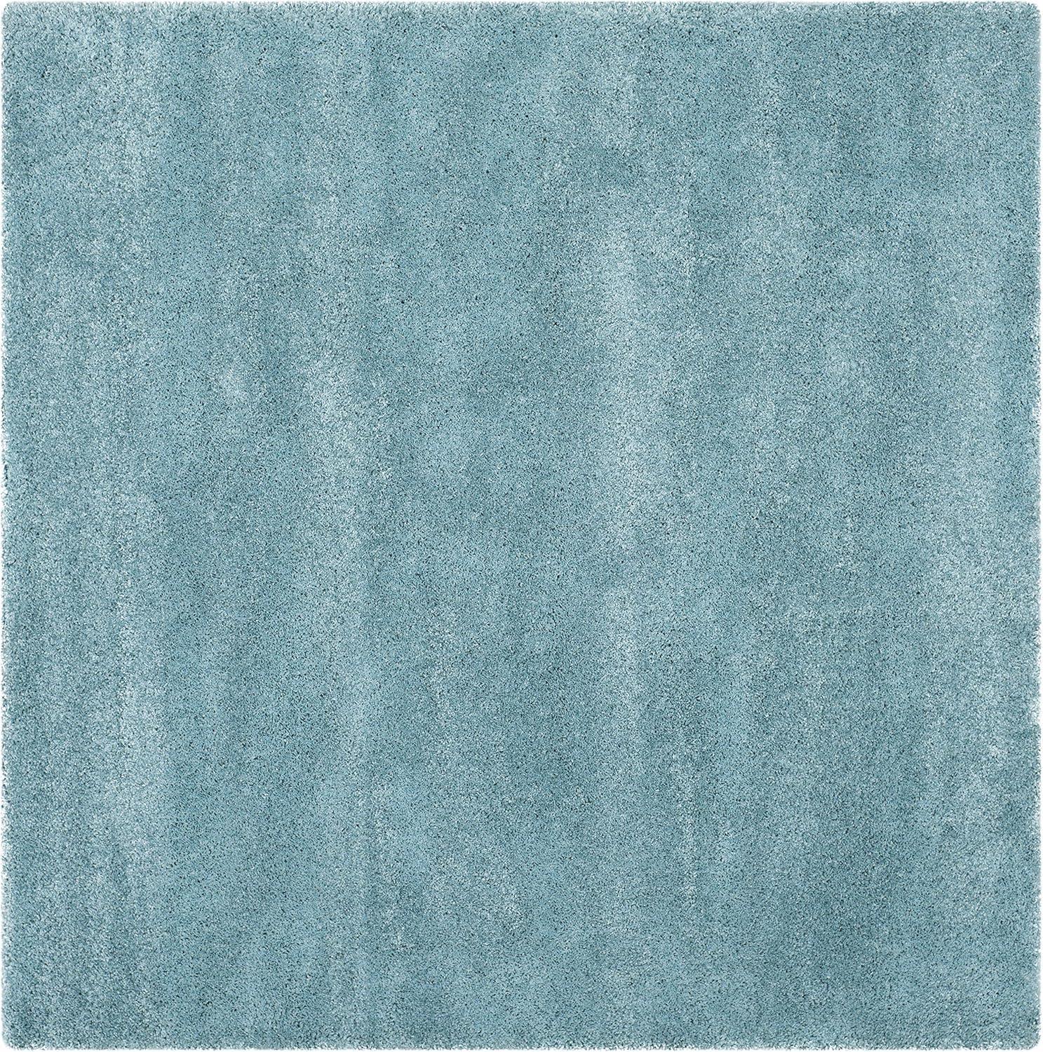 Ultra-Soft Aqua Blue Geometric 8' Square Shag Area Rug